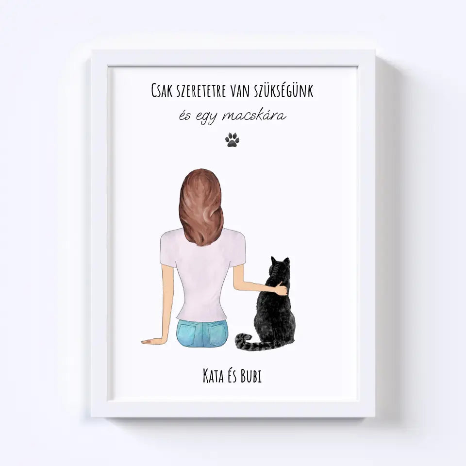 Nő És Macskája Egyedi Falikép - Idézettel