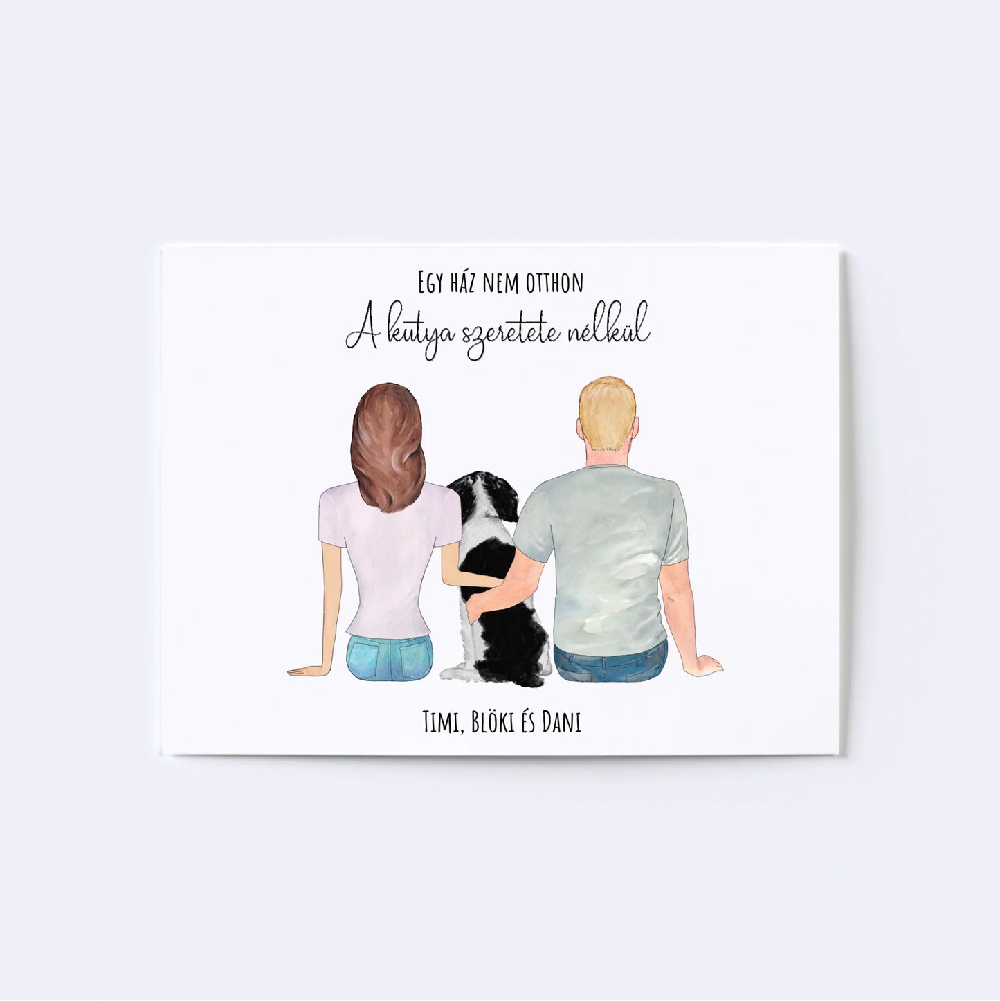 Szerelmes Pár És Kutyájuk Egyedi Falikép - Idézettel