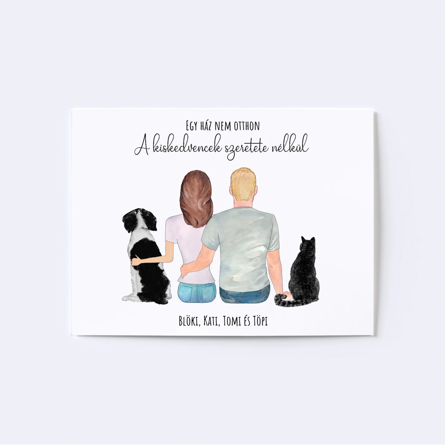 Szerelmes Pár És Kettő Kiskedvencük Egyedi Falikép - Idézettel