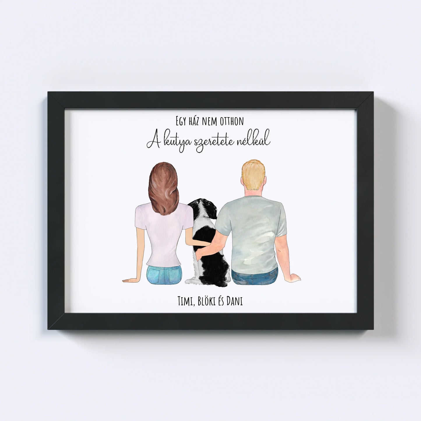 Szerelmes Pár És Kutyájuk Egyedi Falikép - Idézettel