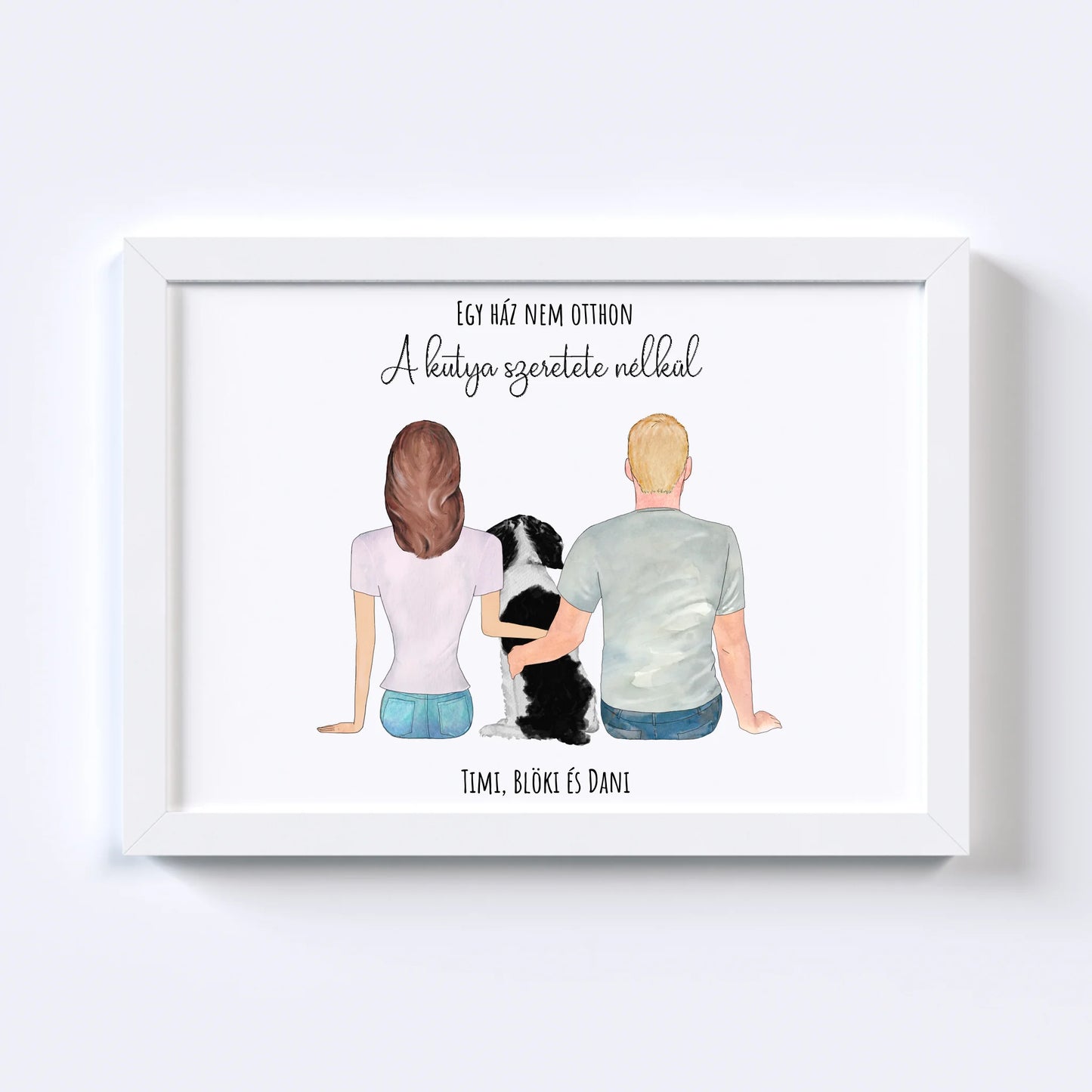 Szerelmes Pár És Kutyájuk Egyedi Falikép - Idézettel