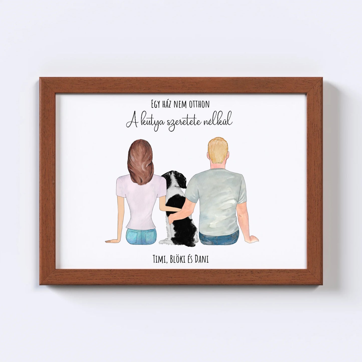 Szerelmes Pár És Kutyájuk Egyedi Falikép - Idézettel