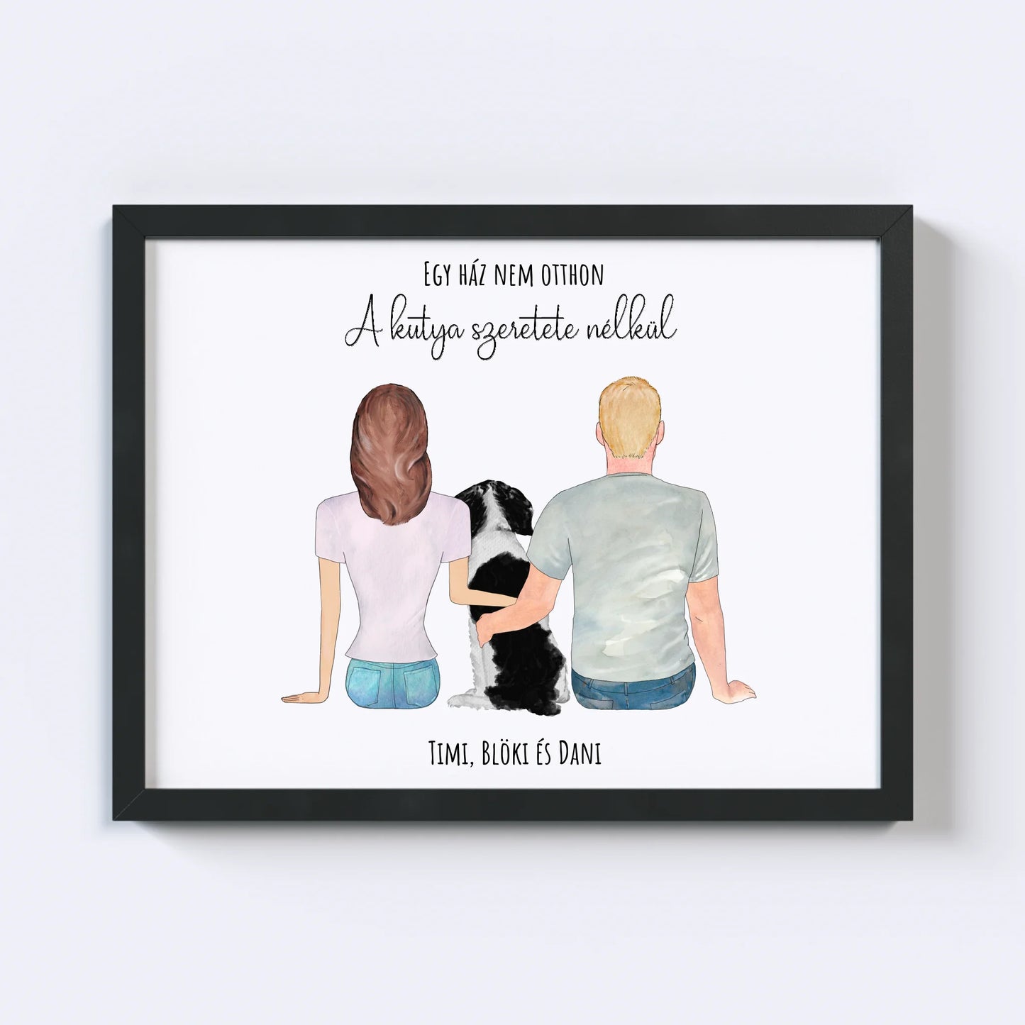 Szerelmes Pár És Kutyájuk Egyedi Falikép - Idézettel