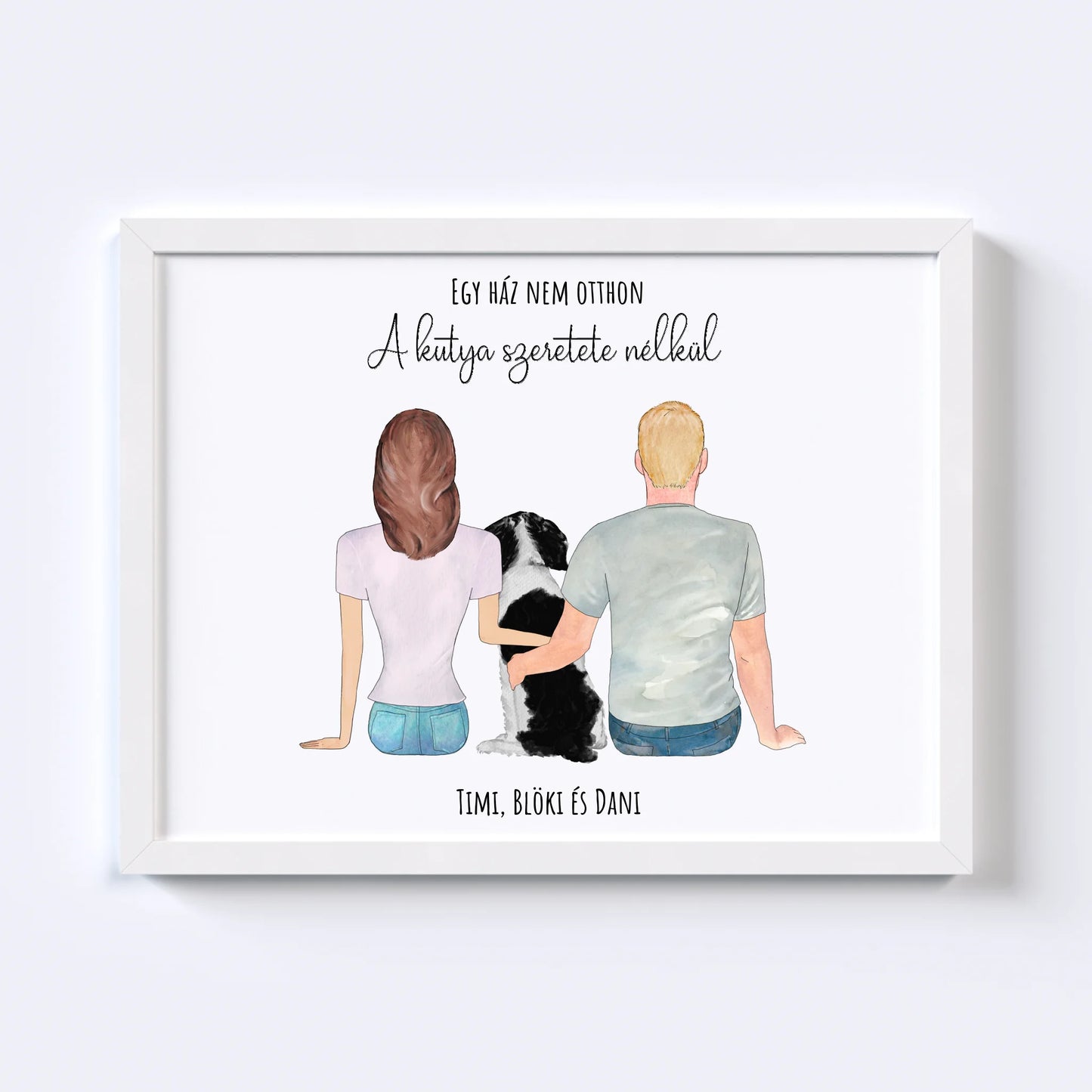 Szerelmes Pár És Kutyájuk Egyedi Falikép - Idézettel