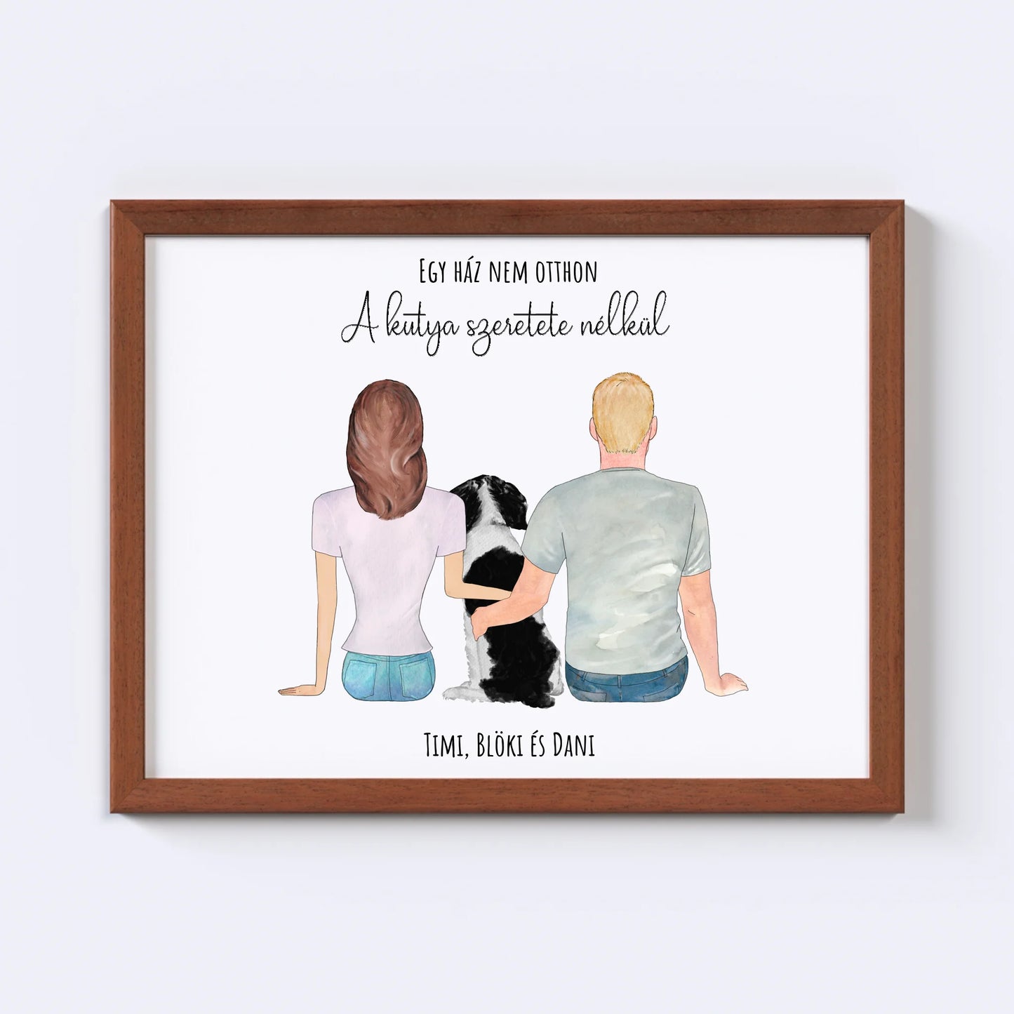 Szerelmes Pár És Kutyájuk Egyedi Falikép - Idézettel