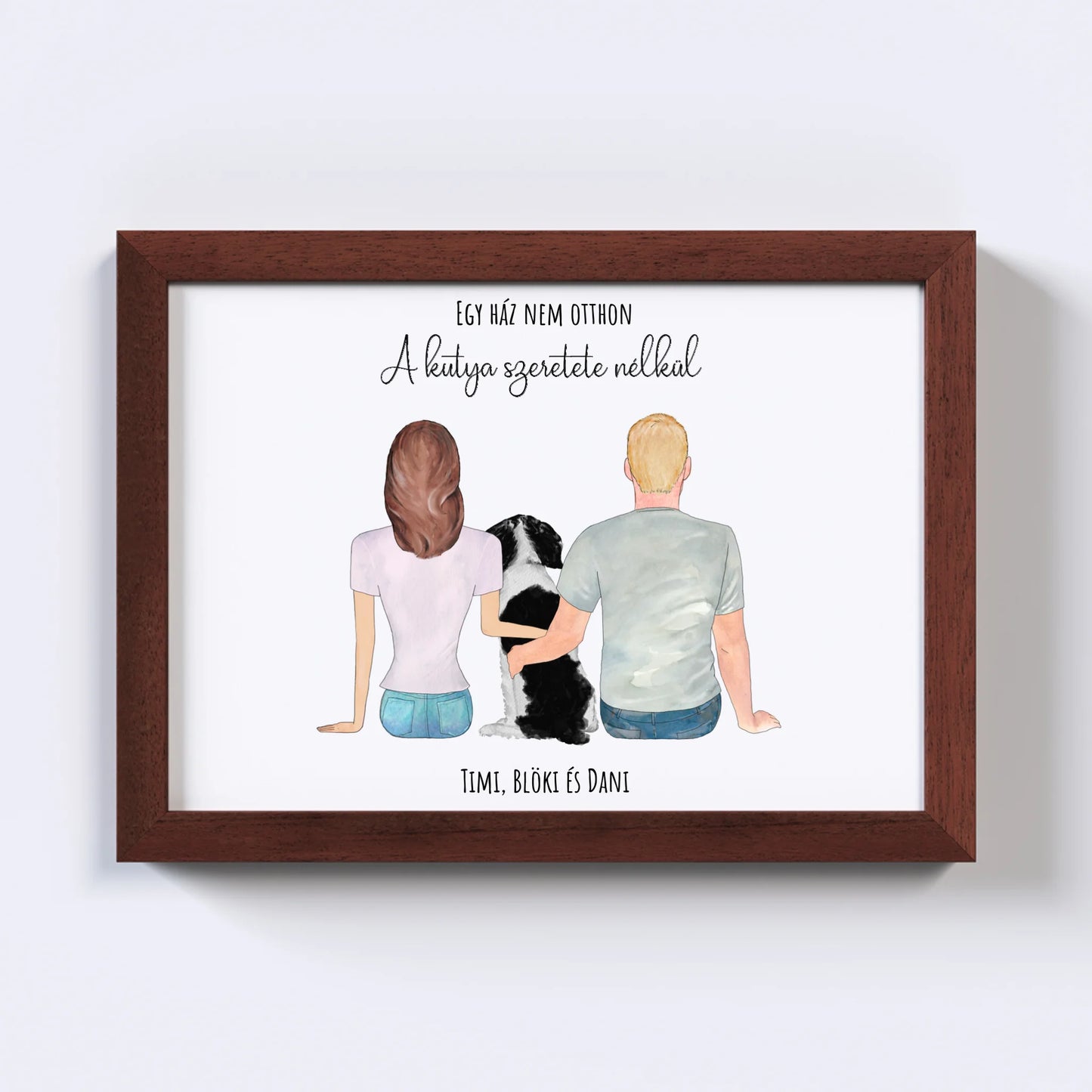 Szerelmes Pár És Kutyájuk Egyedi Falikép - Idézettel