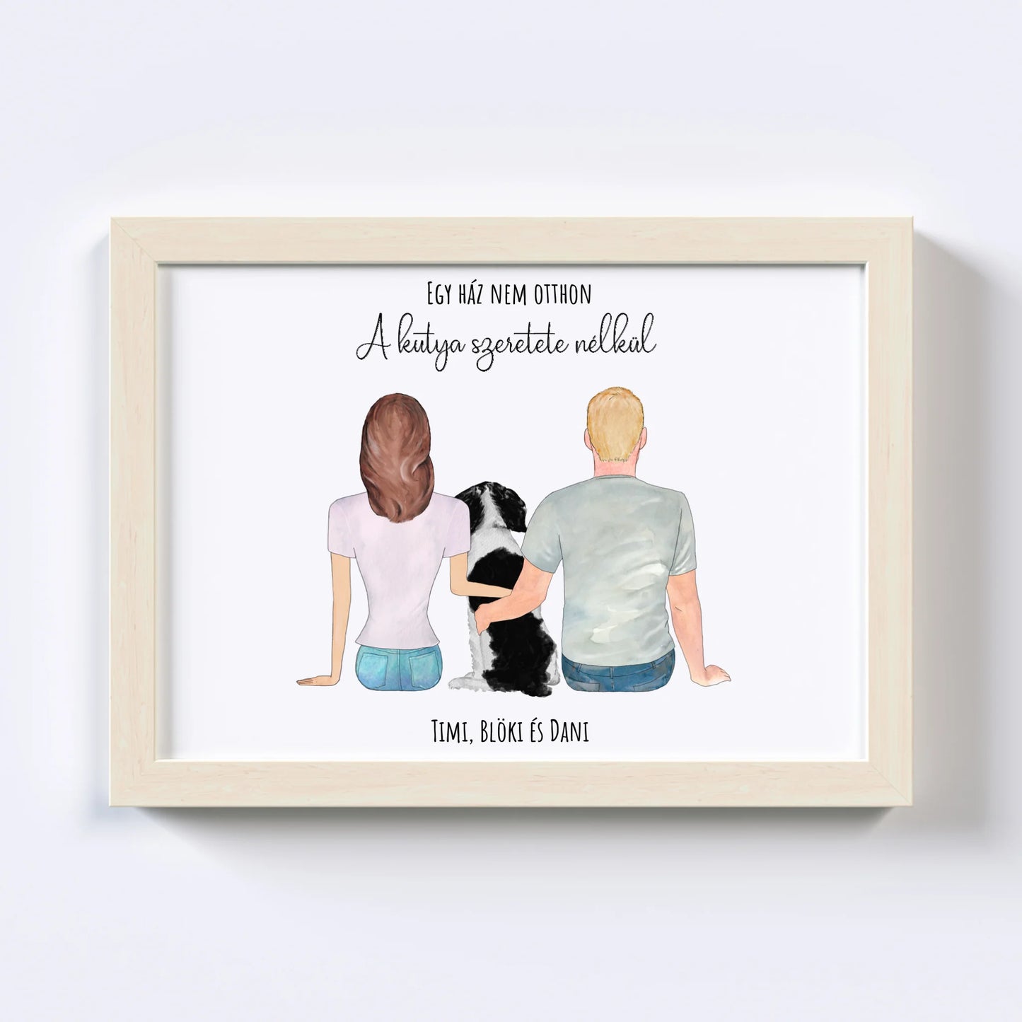 Szerelmes Pár És Kutyájuk Egyedi Falikép - Idézettel