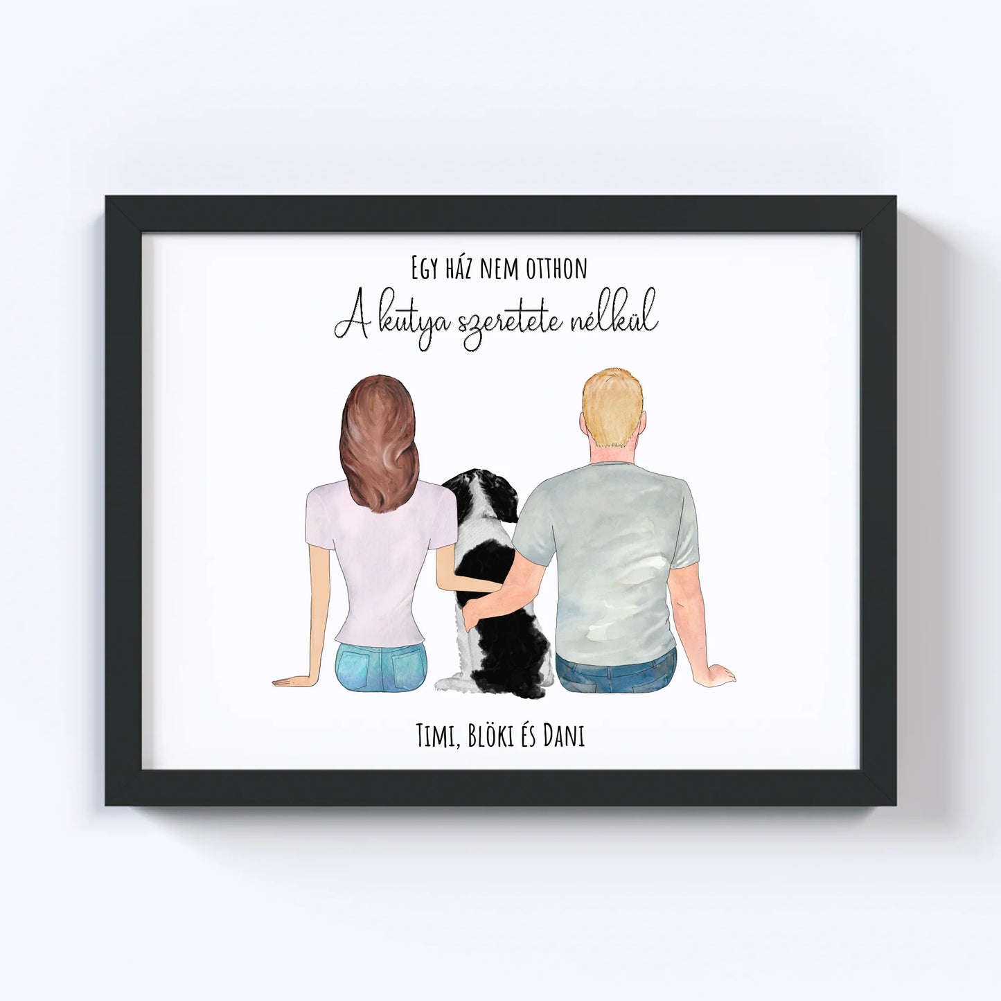 Szerelmes Pár És Kutyájuk Egyedi Falikép - Idézettel