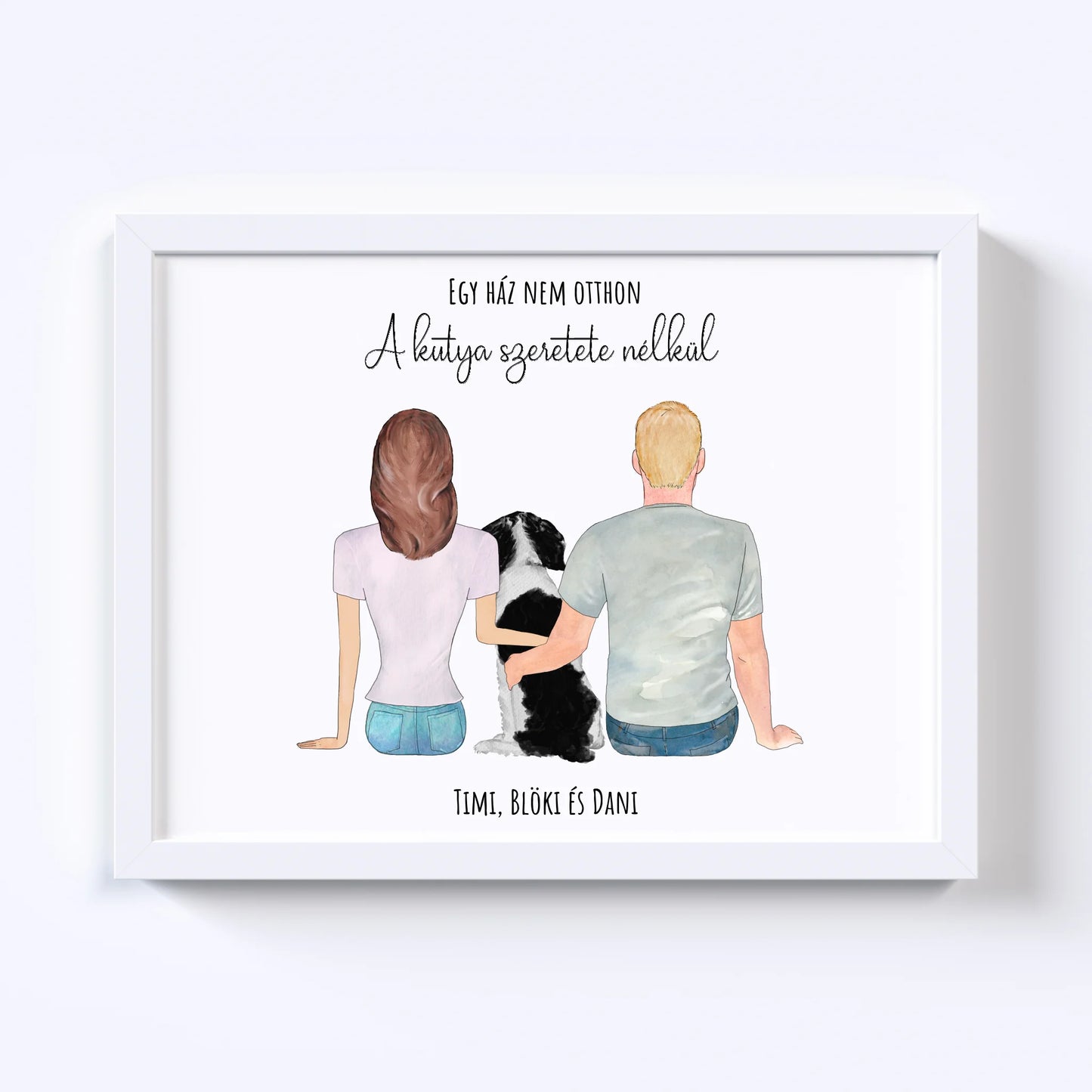 Szerelmes Pár És Kutyájuk Egyedi Falikép - Idézettel