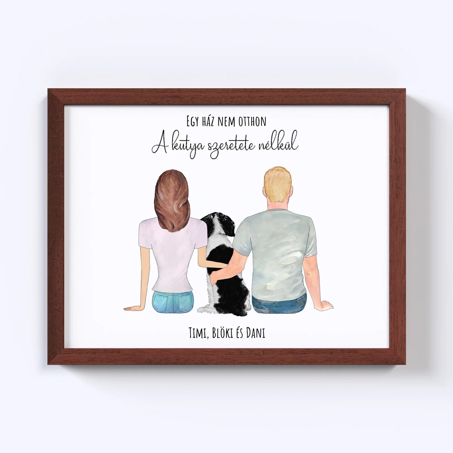 Szerelmes Pár És Kutyájuk Egyedi Falikép - Idézettel