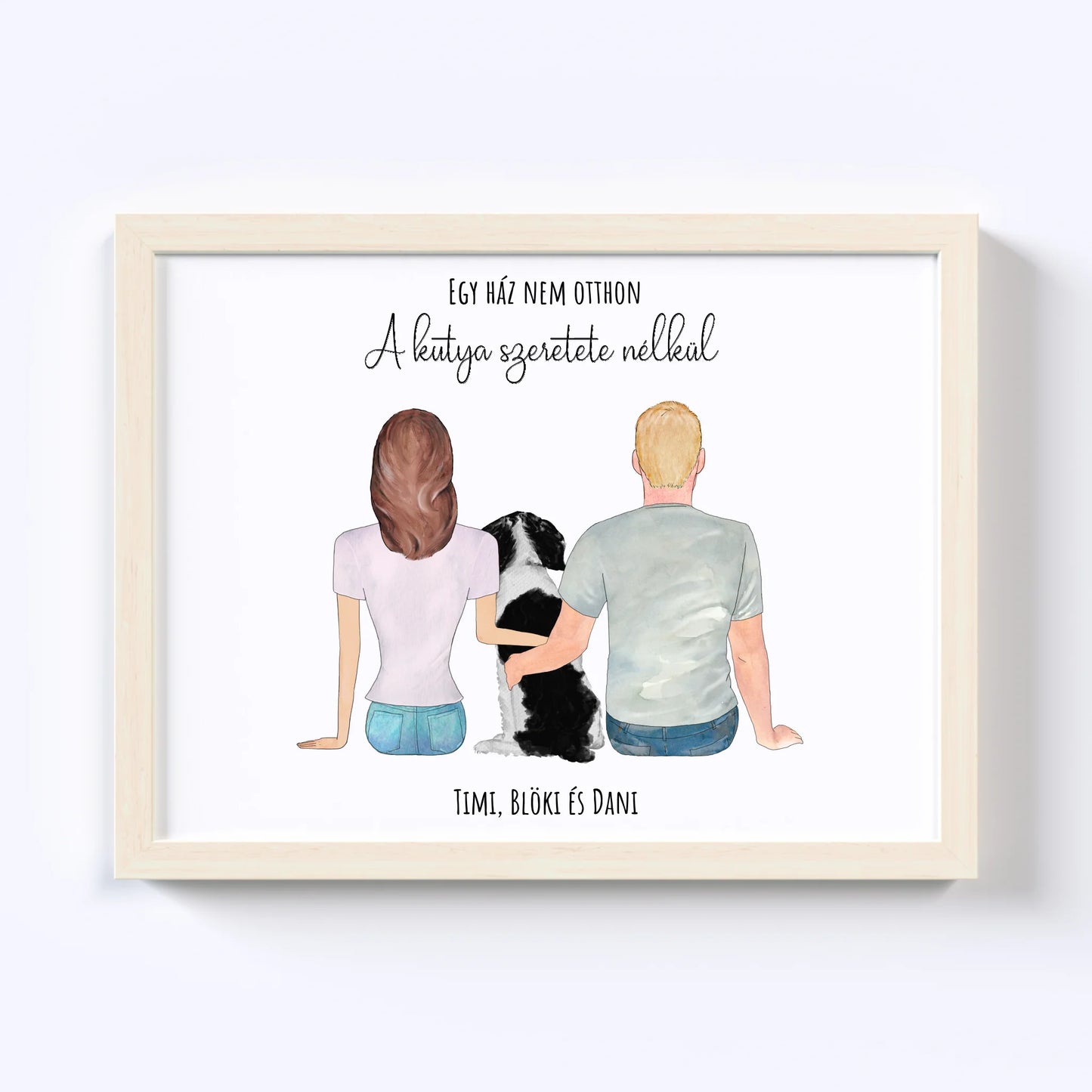 Szerelmes Pár És Kutyájuk Egyedi Falikép - Idézettel
