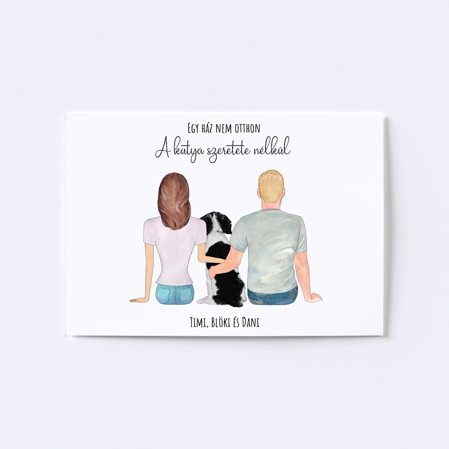 Szerelmes Pár És Kutyájuk Egyedi Falikép - Idézettel