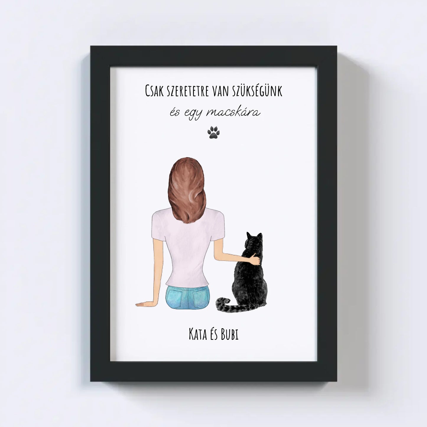 Nő És Macskája Egyedi Falikép - Idézettel