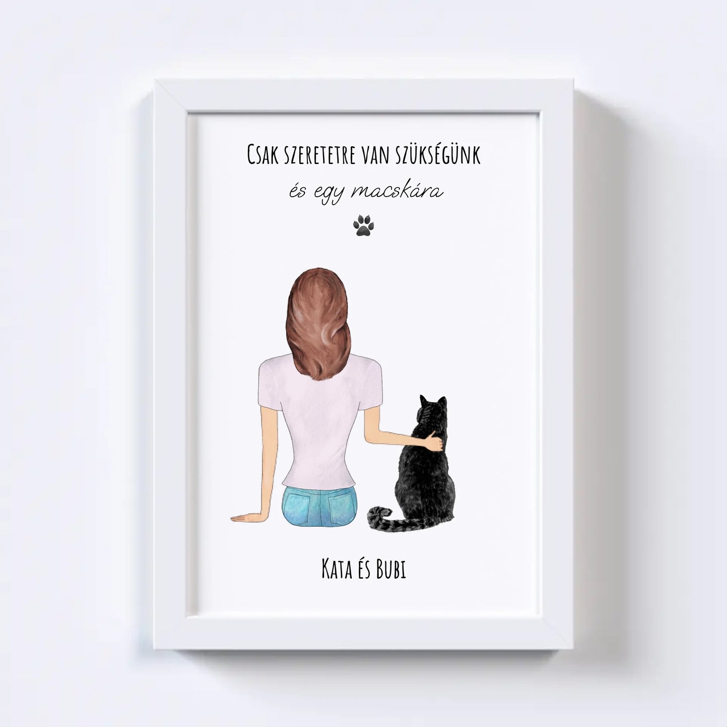 Nő És Macskája Egyedi Falikép - Idézettel