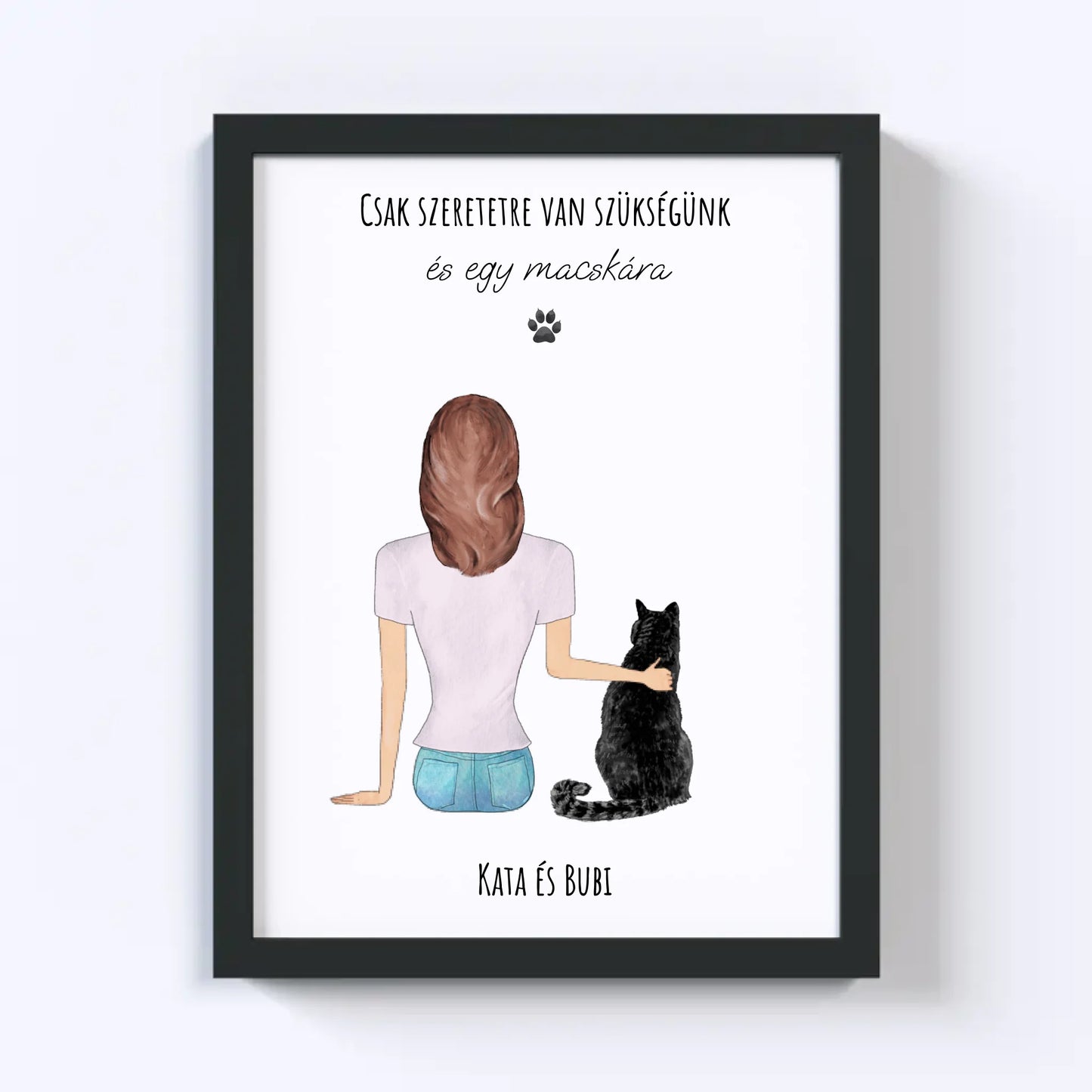 Nő És Macskája Egyedi Falikép - Idézettel