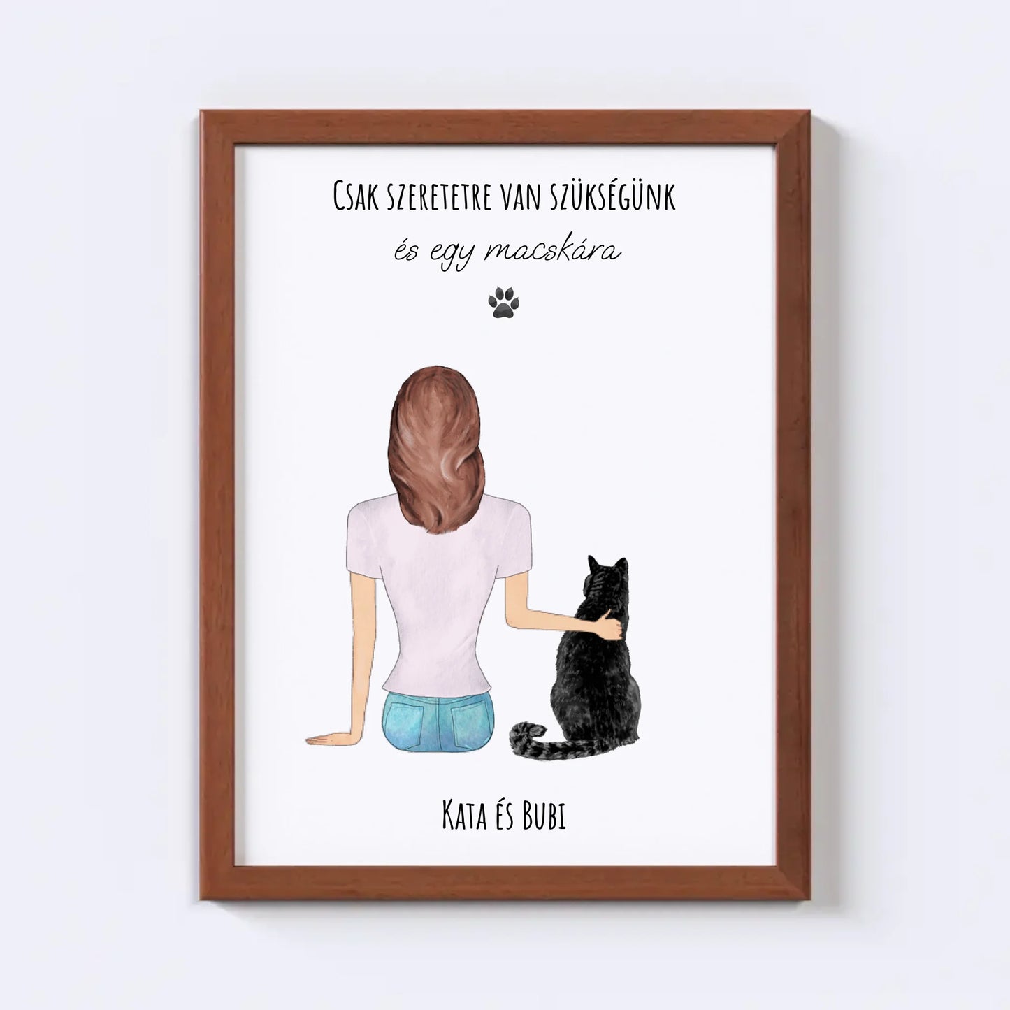 Nő És Macskája Egyedi Falikép - Idézettel