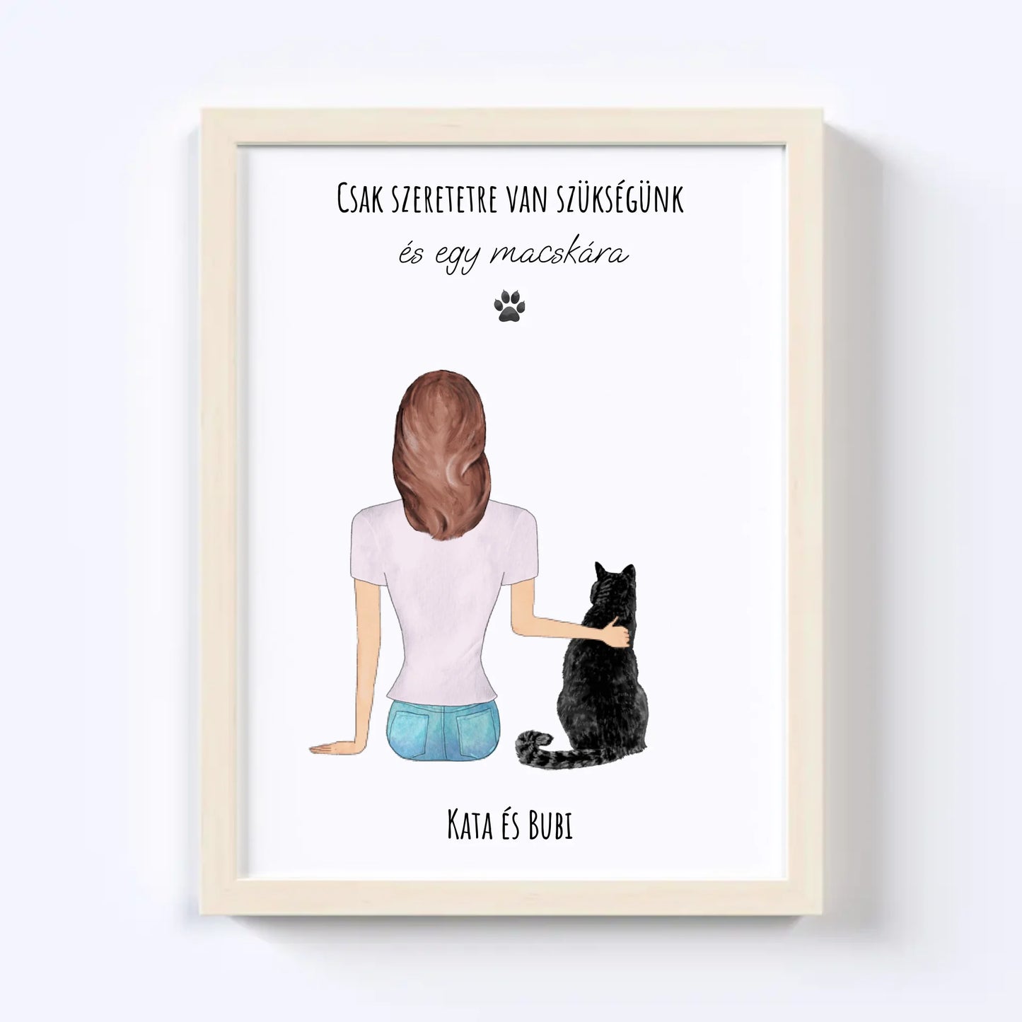 Nő És Macskája Egyedi Falikép - Idézettel