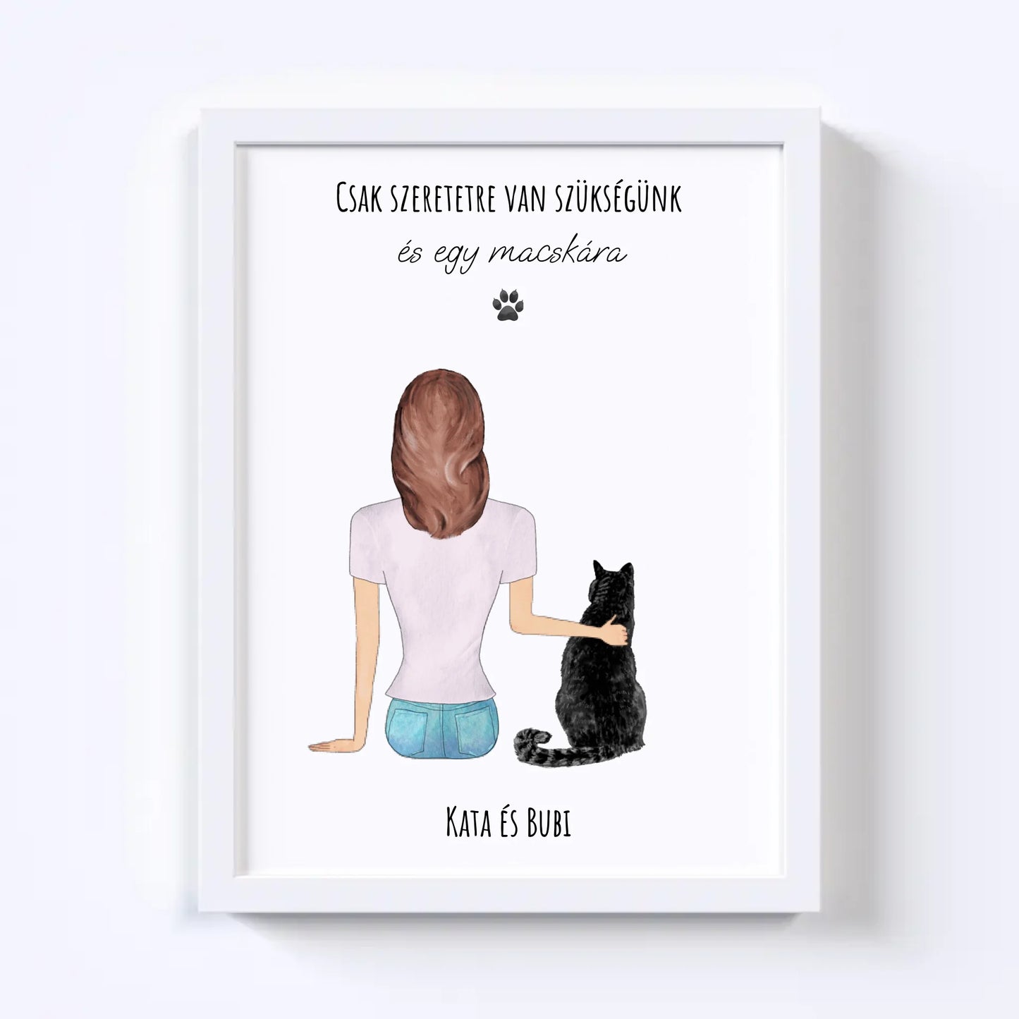 Nő És Macskája Egyedi Falikép - Idézettel