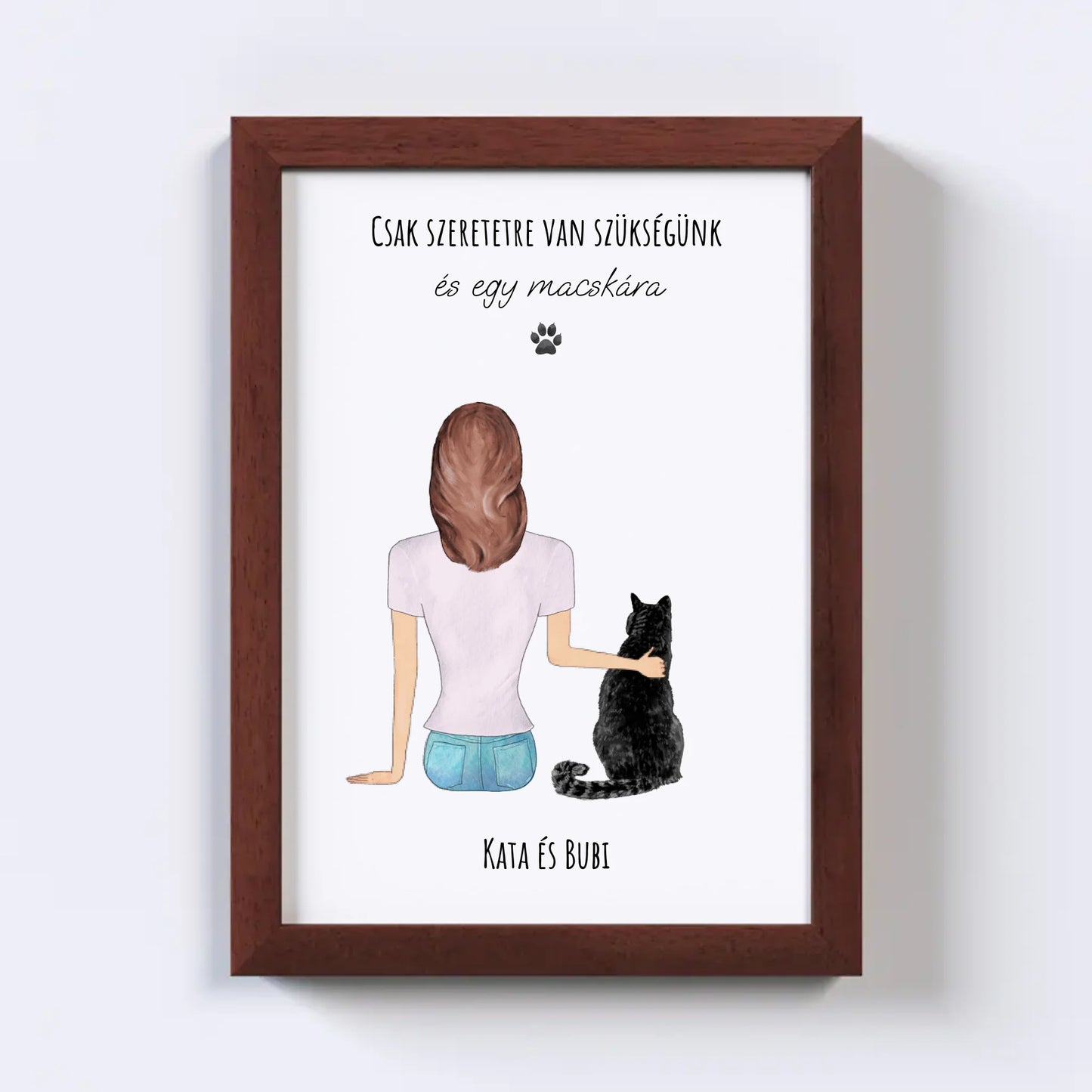 Nő És Macskája Egyedi Falikép - Idézettel