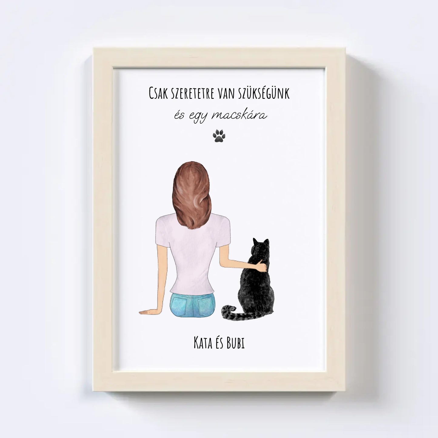 Nő És Macskája Egyedi Falikép - Idézettel