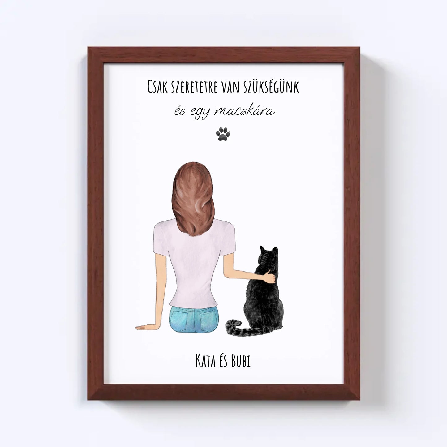 Nő És Macskája Egyedi Falikép - Idézettel