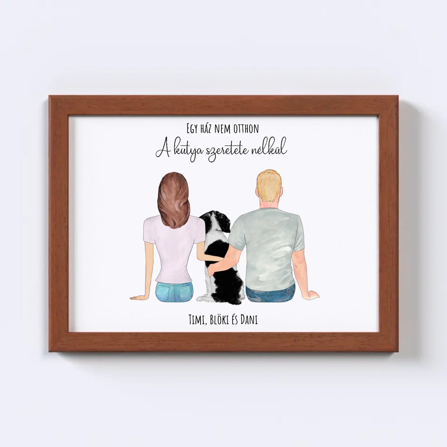 Szerelmes Pár És Kutyájuk Egyedi Falikép - Idézettel