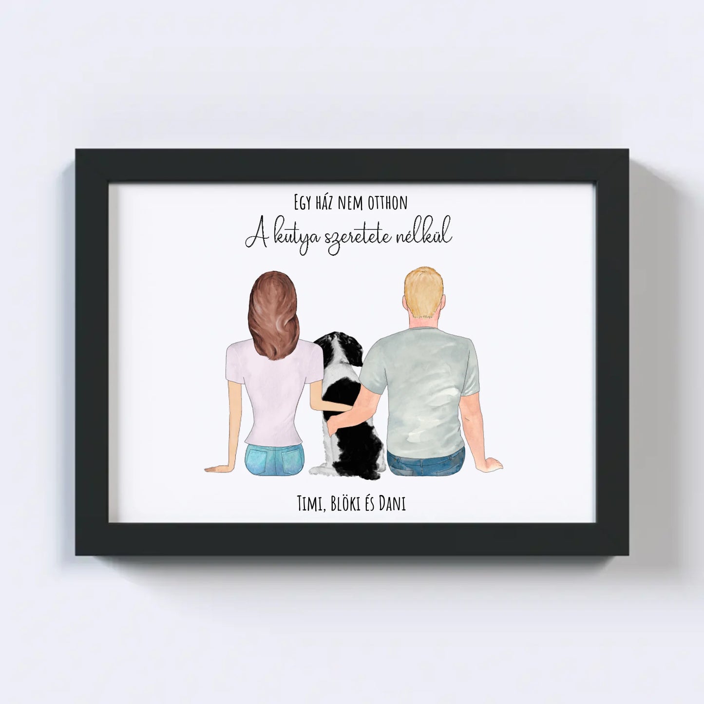 Szerelmes Pár És Kutyájuk Egyedi Falikép - Idézettel