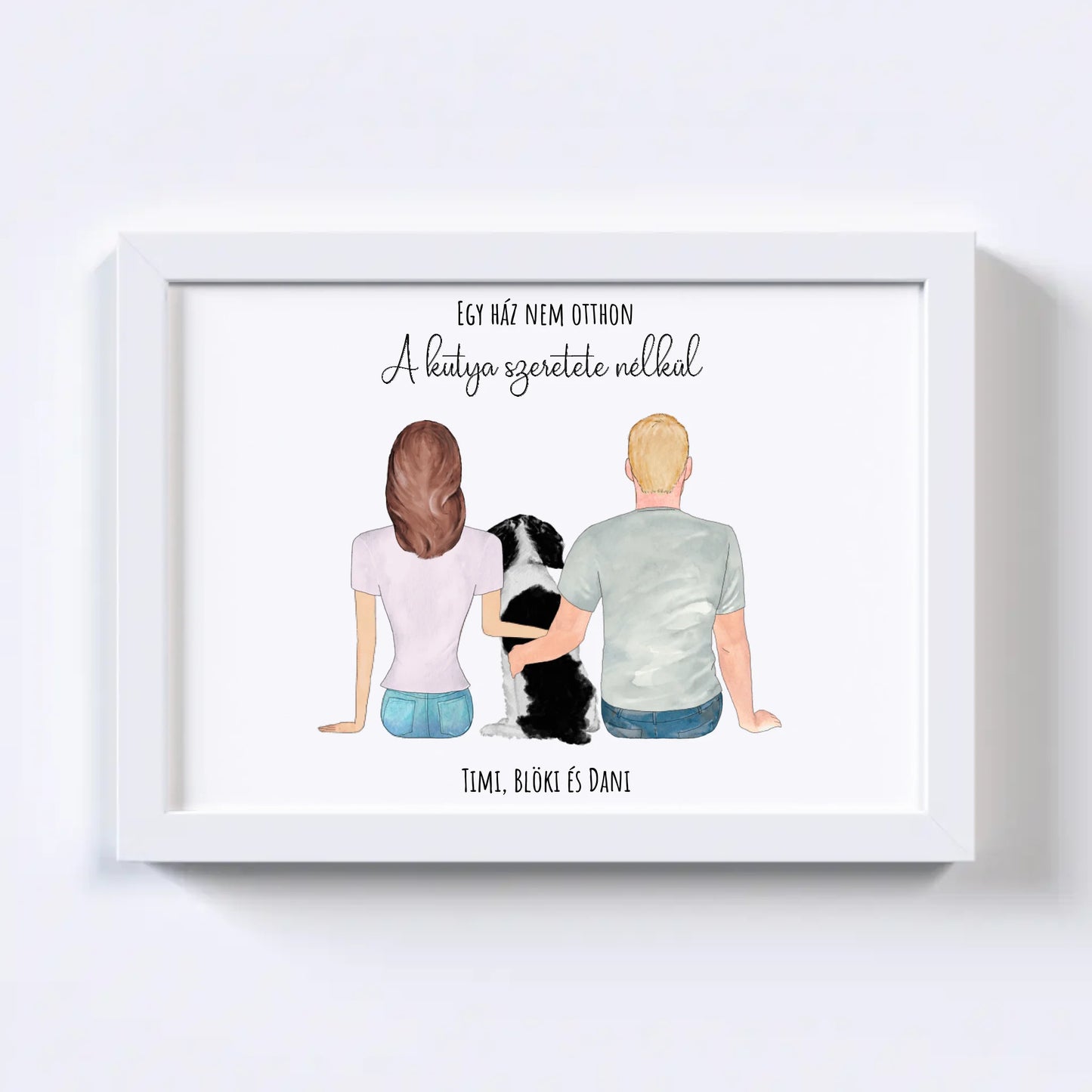 Szerelmes Pár És Kutyájuk Egyedi Falikép - Idézettel