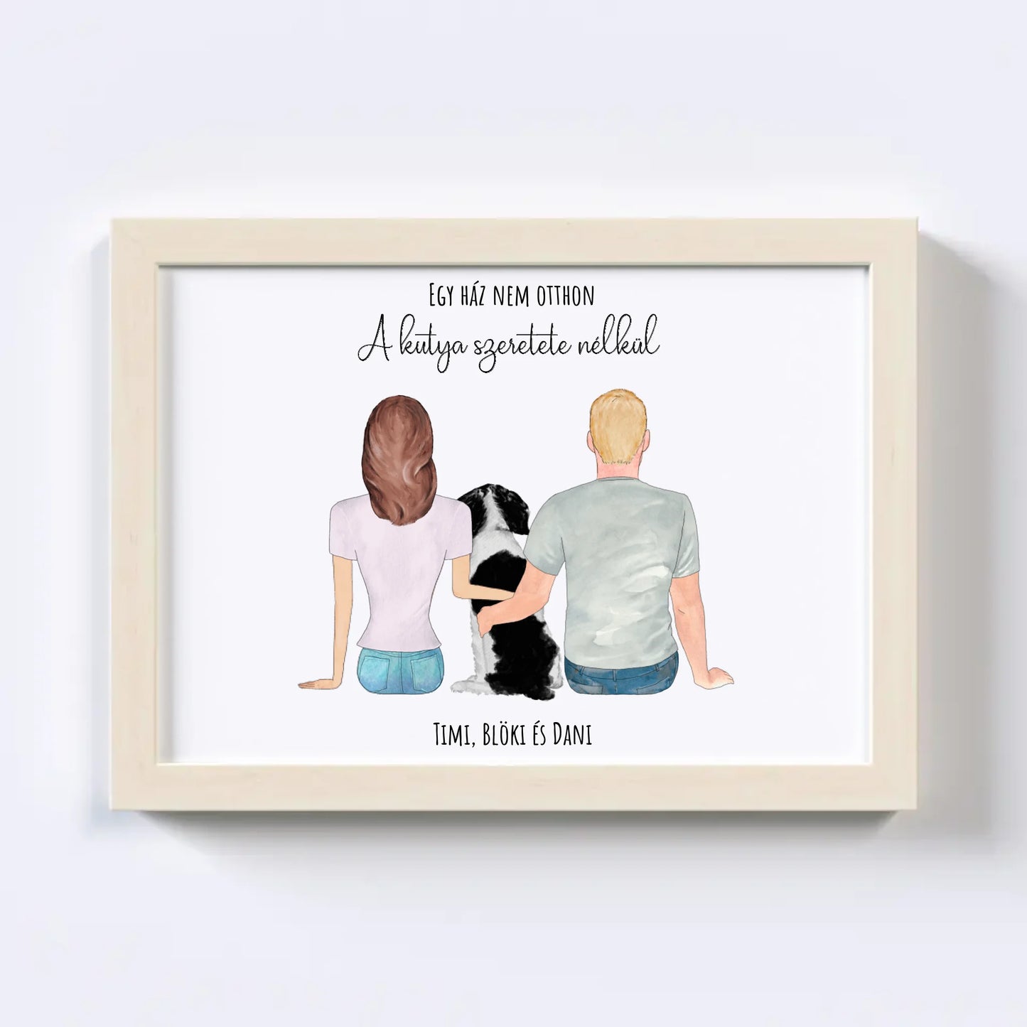 Szerelmes Pár És Kutyájuk Egyedi Falikép - Idézettel