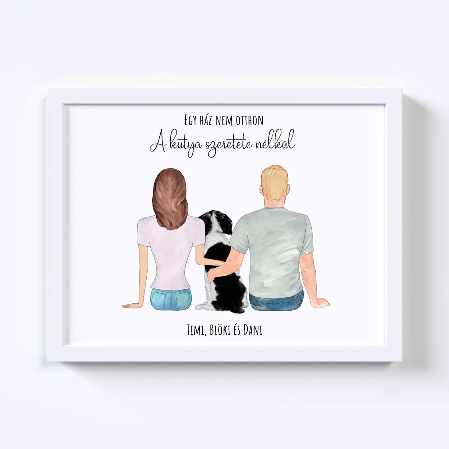 Szerelmes Pár És Kutyájuk Egyedi Falikép - Idézettel