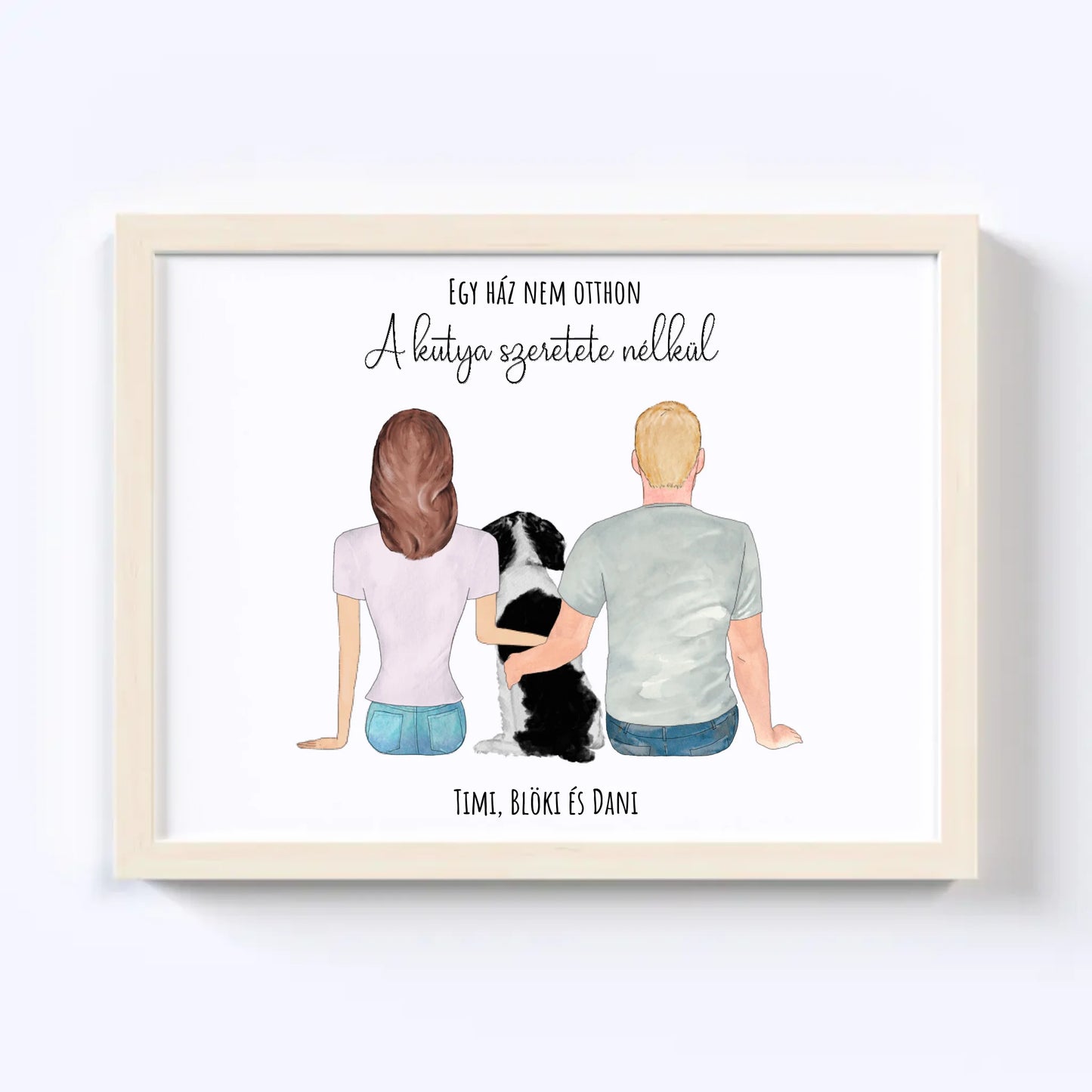 Szerelmes Pár És Kutyájuk Egyedi Falikép - Idézettel