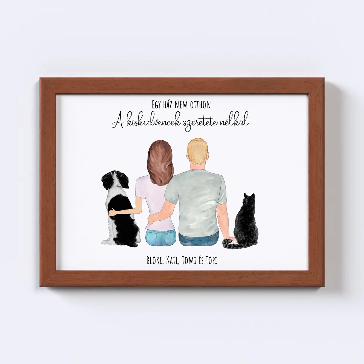 Szerelmes Pár És Kettő Kiskedvencük Egyedi Falikép - Idézettel