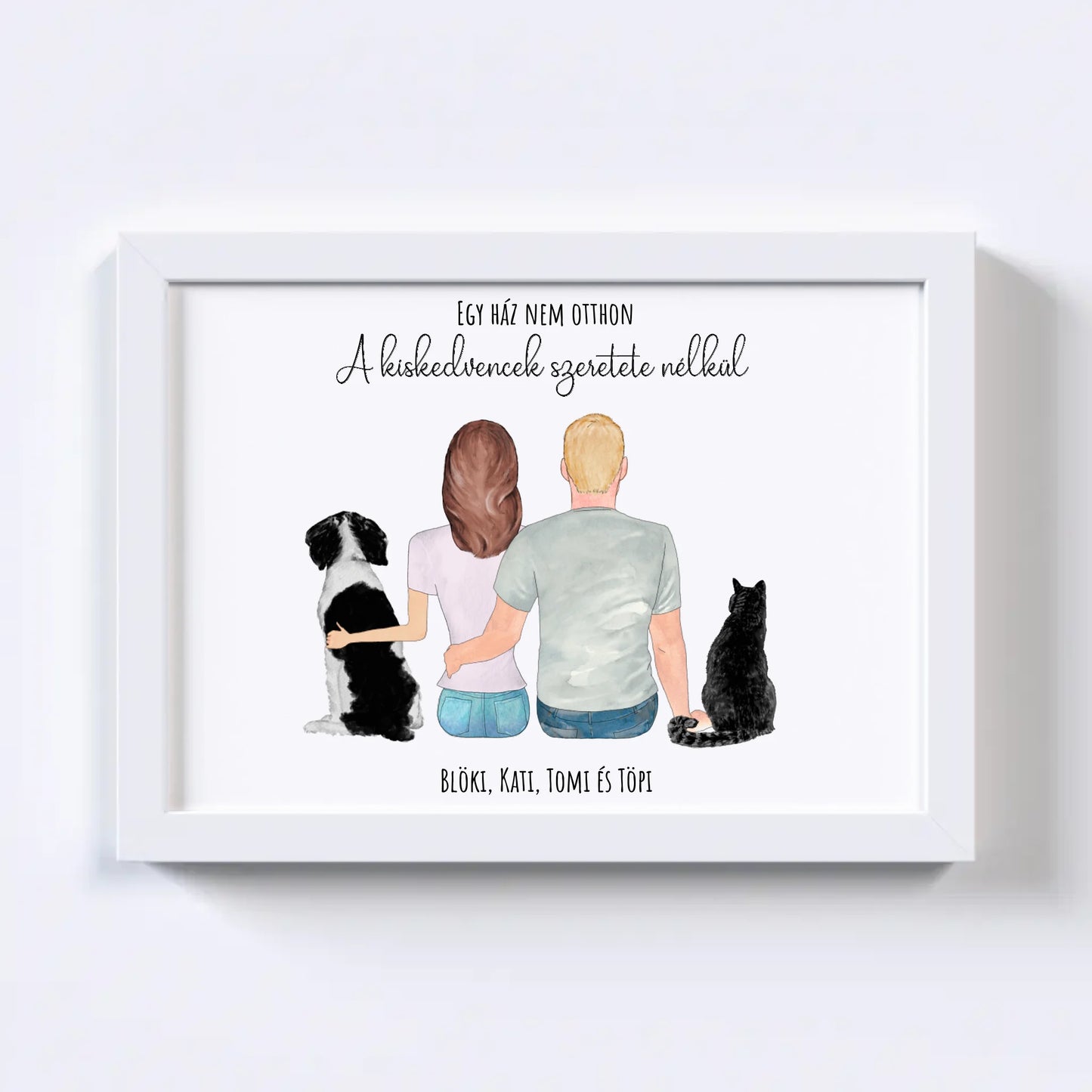 Szerelmes Pár És Kettő Kiskedvencük Egyedi Falikép - Idézettel