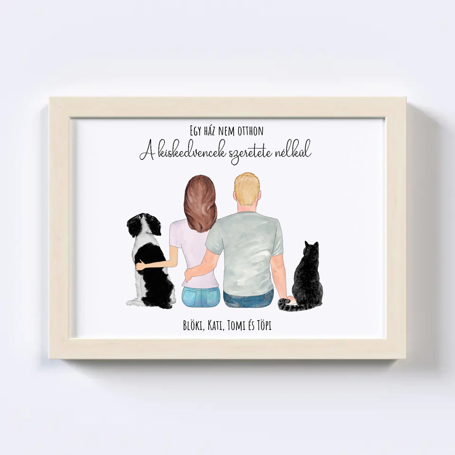 Szerelmes Pár És Kettő Kiskedvencük Egyedi Falikép - Idézettel