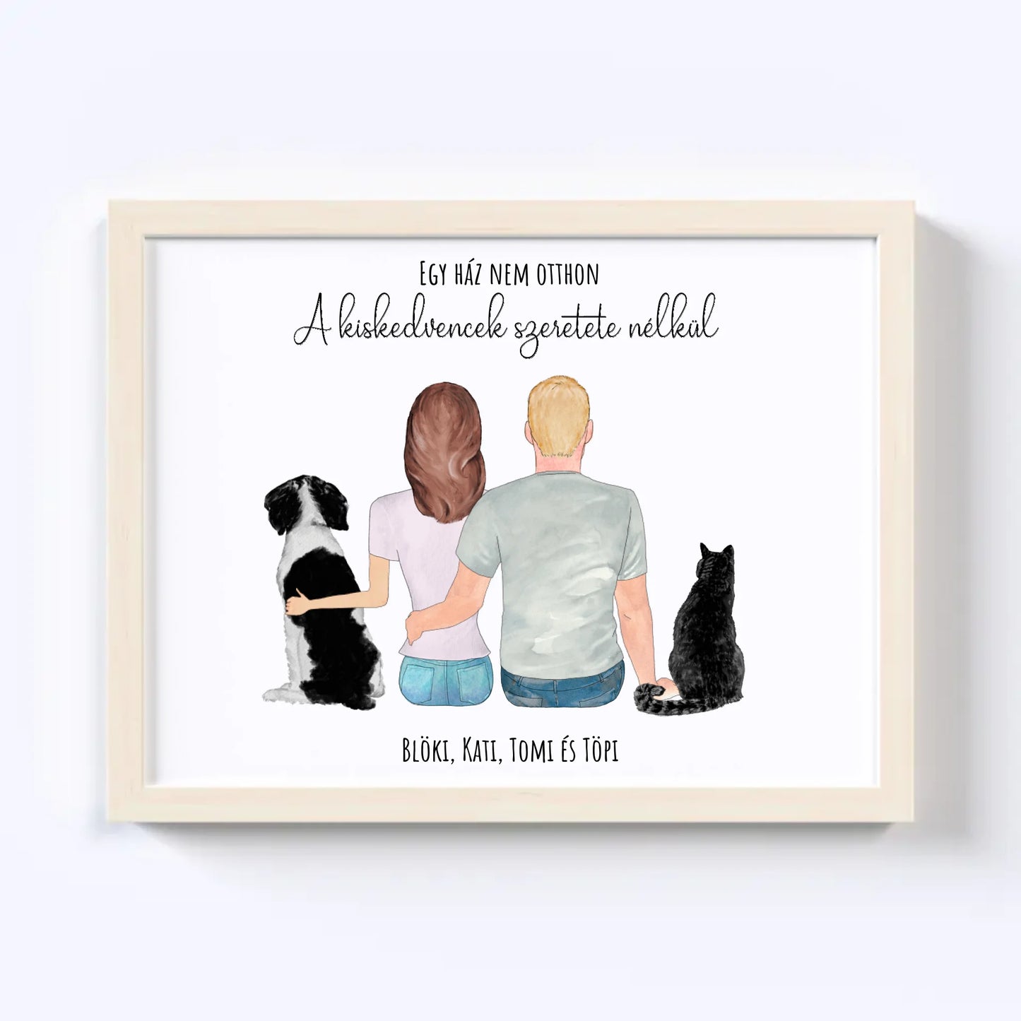 Szerelmes Pár És Kettő Kiskedvencük Egyedi Falikép - Idézettel