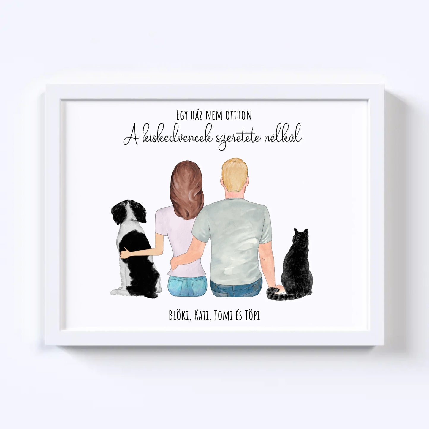 Szerelmes Pár És Kettő Kiskedvencük Egyedi Falikép - Idézettel