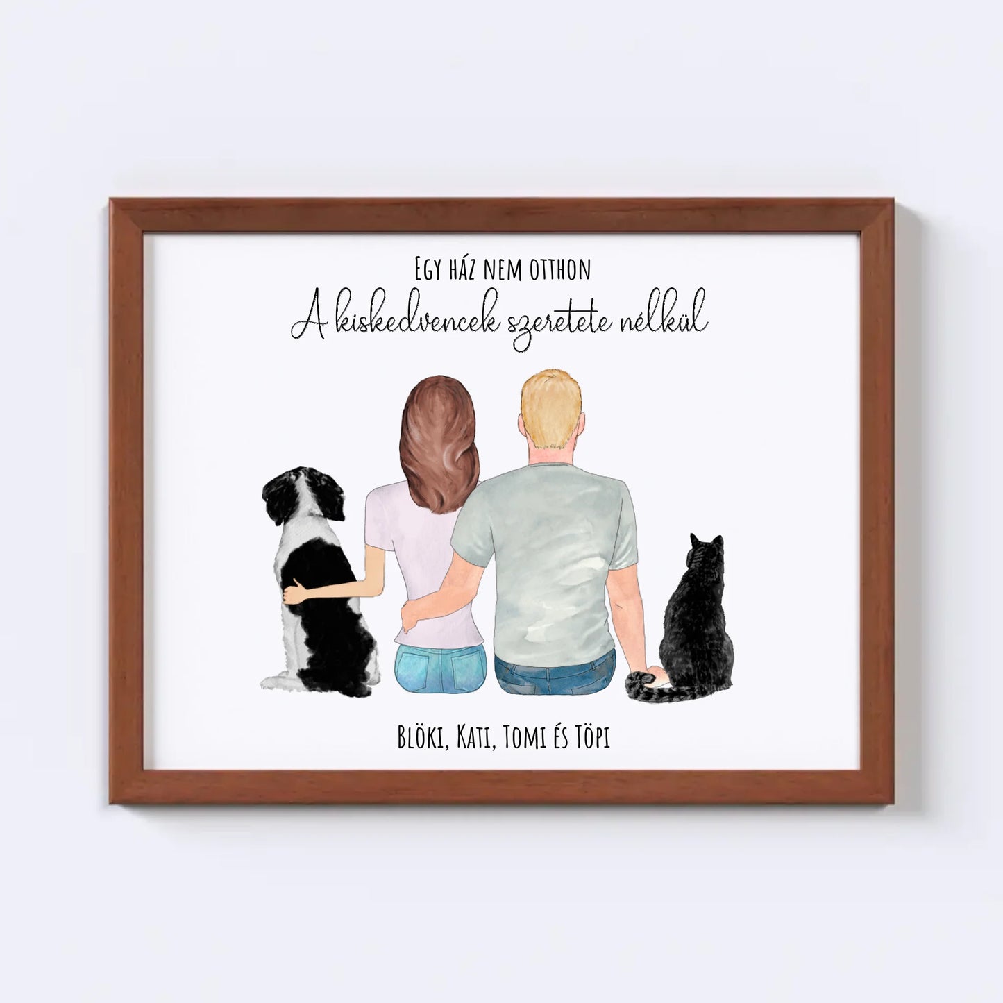 Szerelmes Pár És Kettő Kiskedvencük Egyedi Falikép - Idézettel