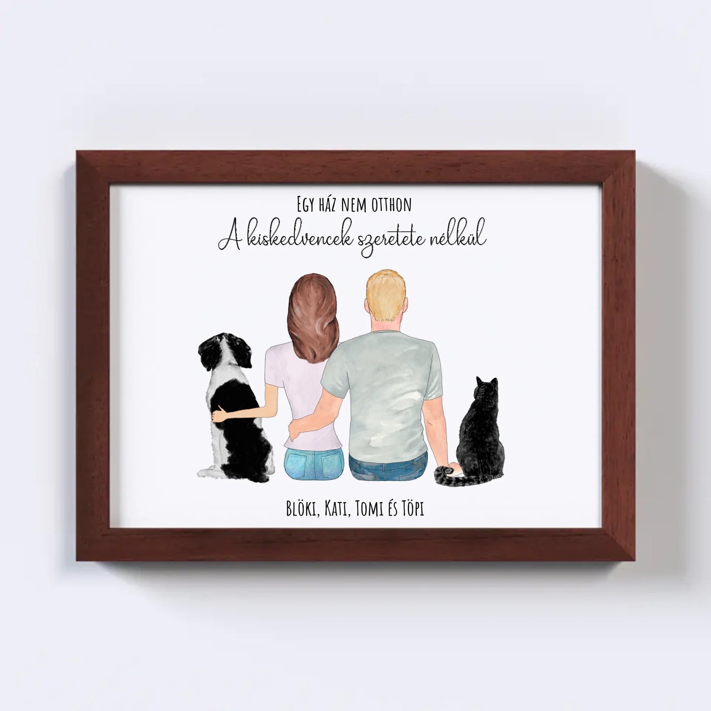 Szerelmes Pár És Kettő Kiskedvencük Egyedi Falikép - Idézettel
