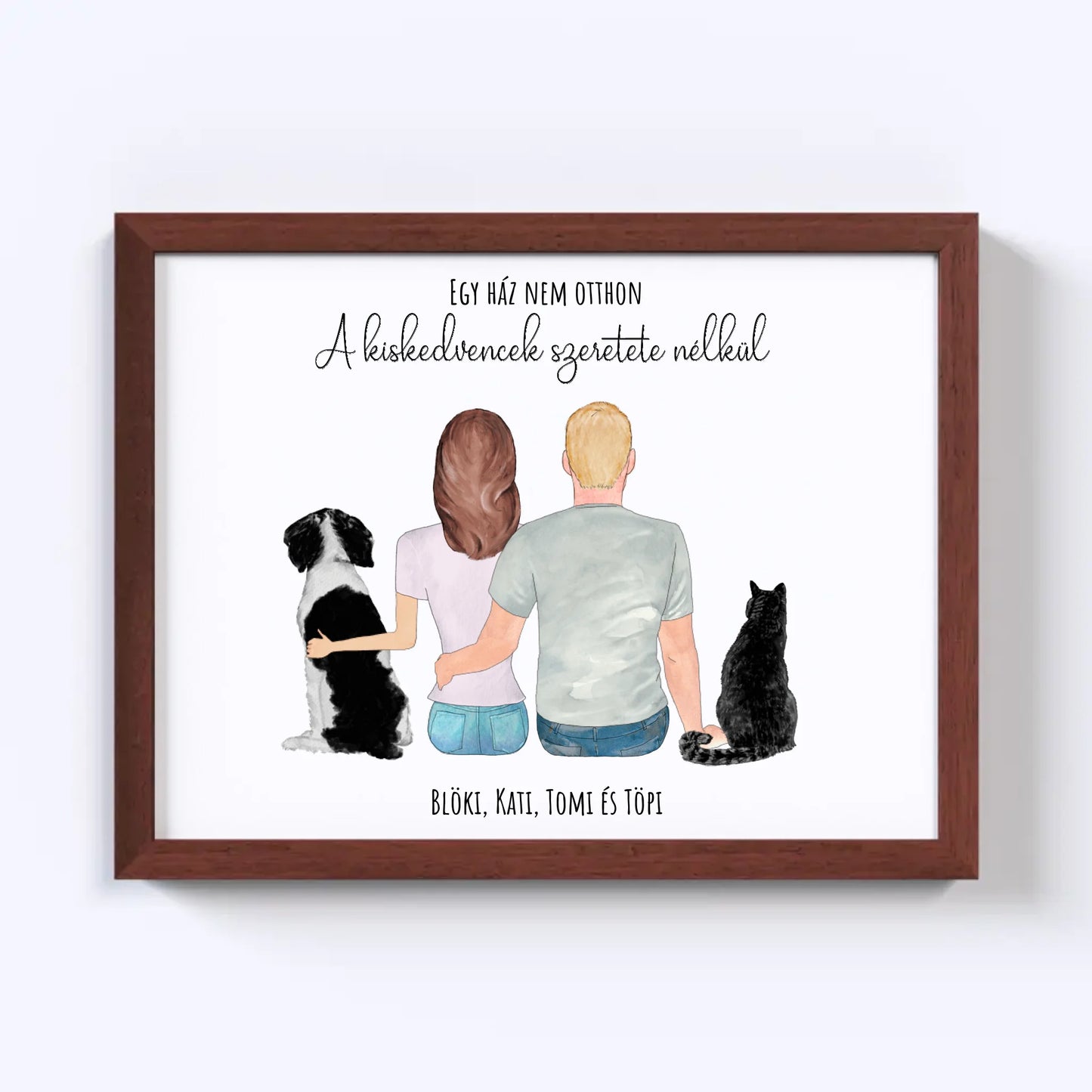 Szerelmes Pár És Kettő Kiskedvencük Egyedi Falikép - Idézettel