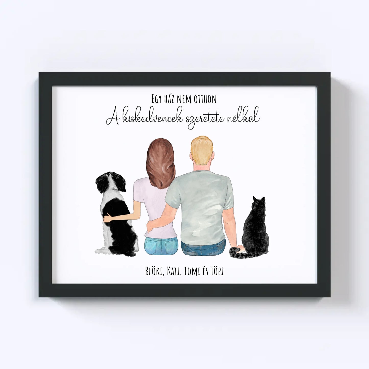 Szerelmes Pár És Kettő Kiskedvencük Egyedi Falikép - Idézettel