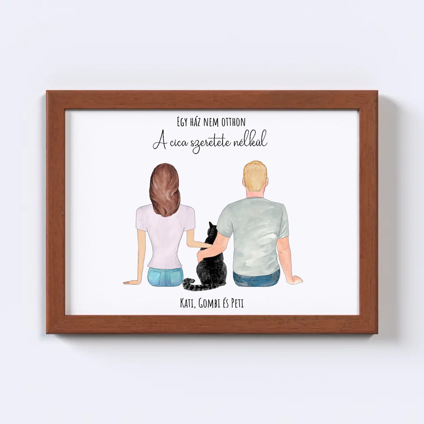 Szerelmes Pár És Cicájuk Egyedi Falikép - Idézettel