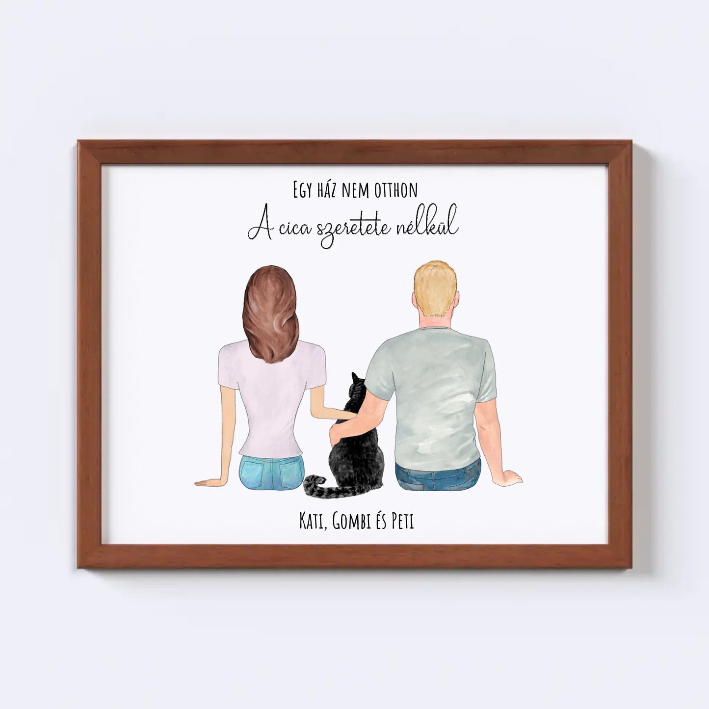 Szerelmes Pár És Cicájuk Egyedi Falikép - Idézettel