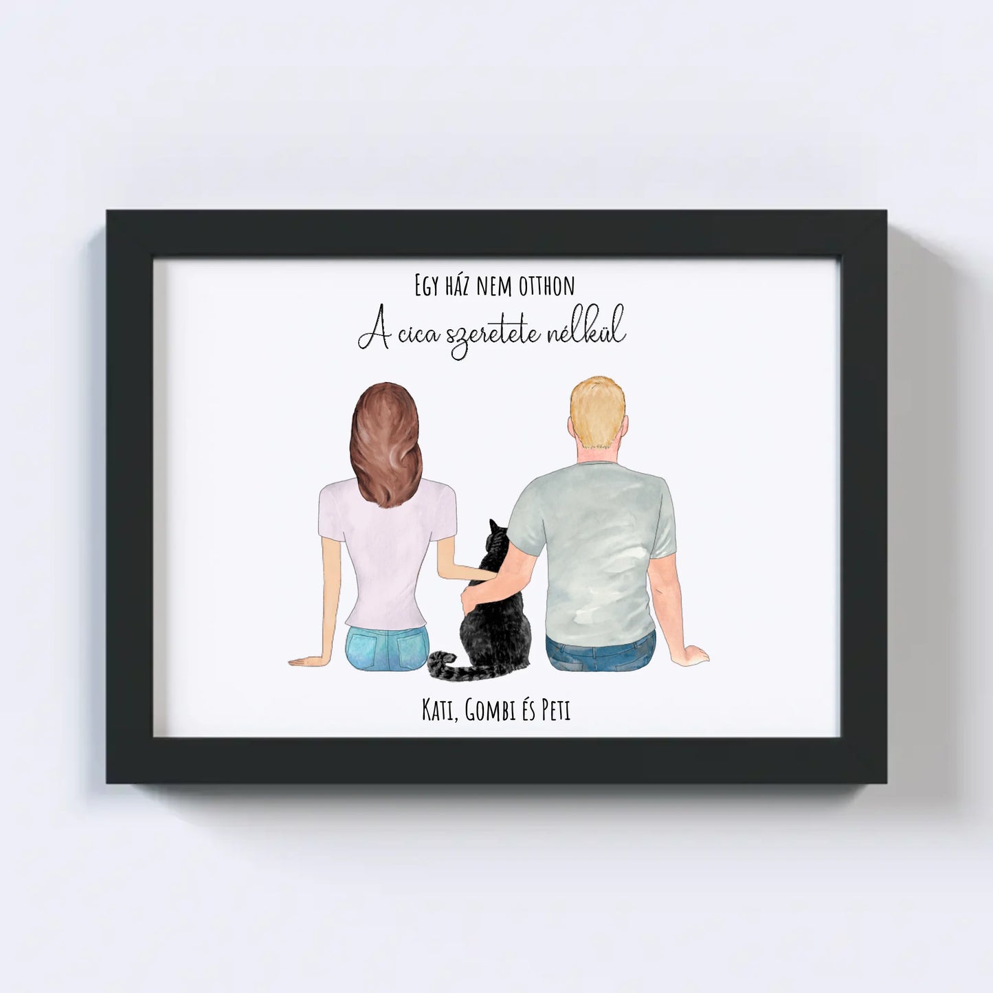 Szerelmes Pár És Cicájuk Egyedi Falikép - Idézettel
