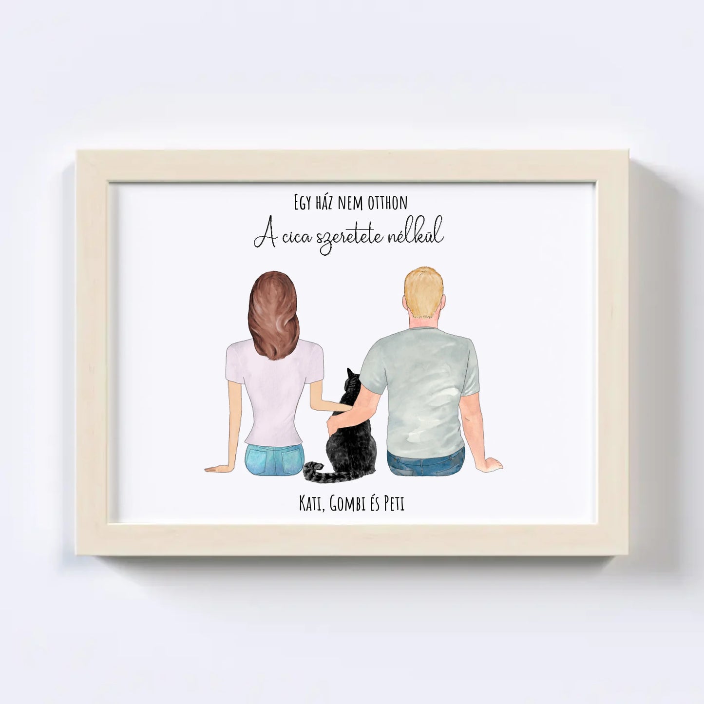 Szerelmes Pár És Cicájuk Egyedi Falikép - Idézettel