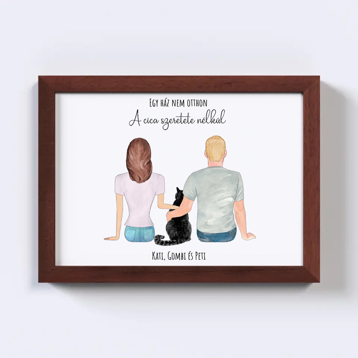 Szerelmes Pár És Cicájuk Egyedi Falikép - Idézettel