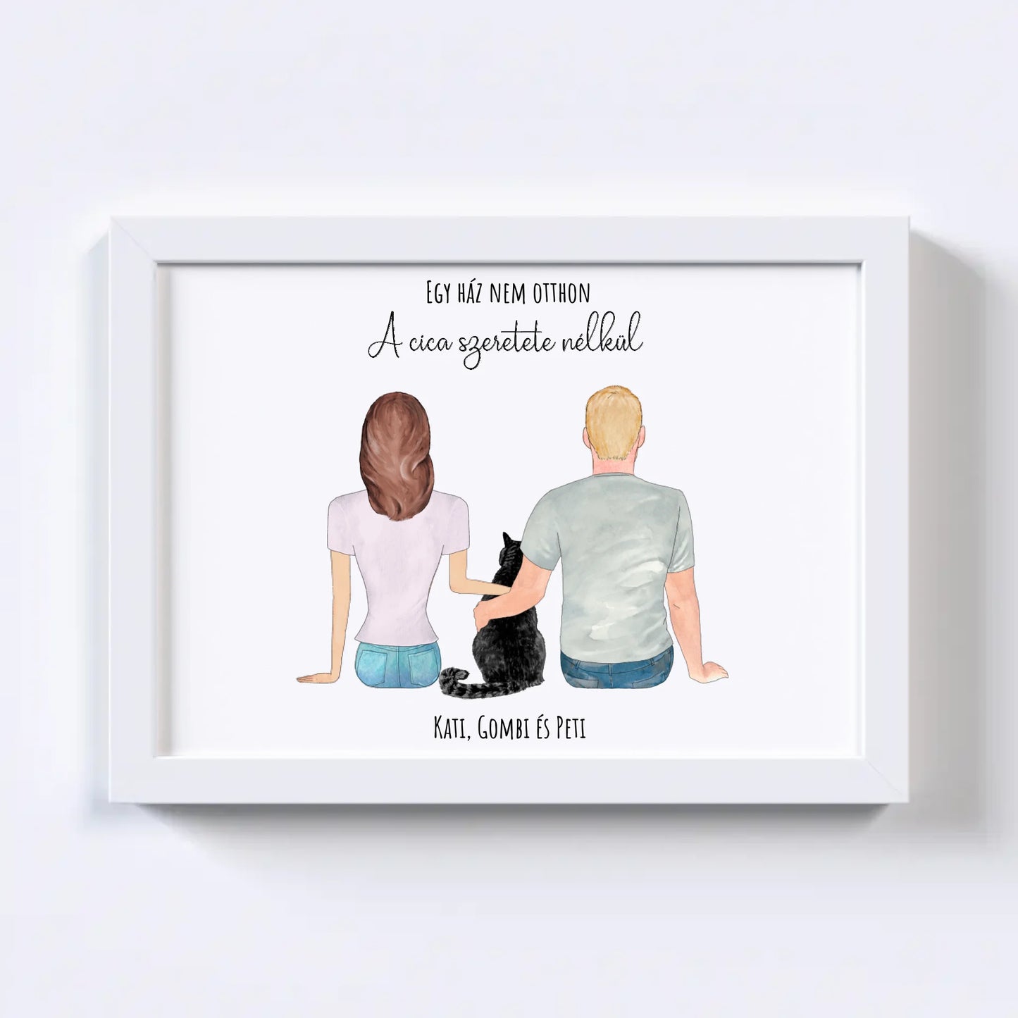 Szerelmes Pár És Cicájuk Egyedi Falikép - Idézettel