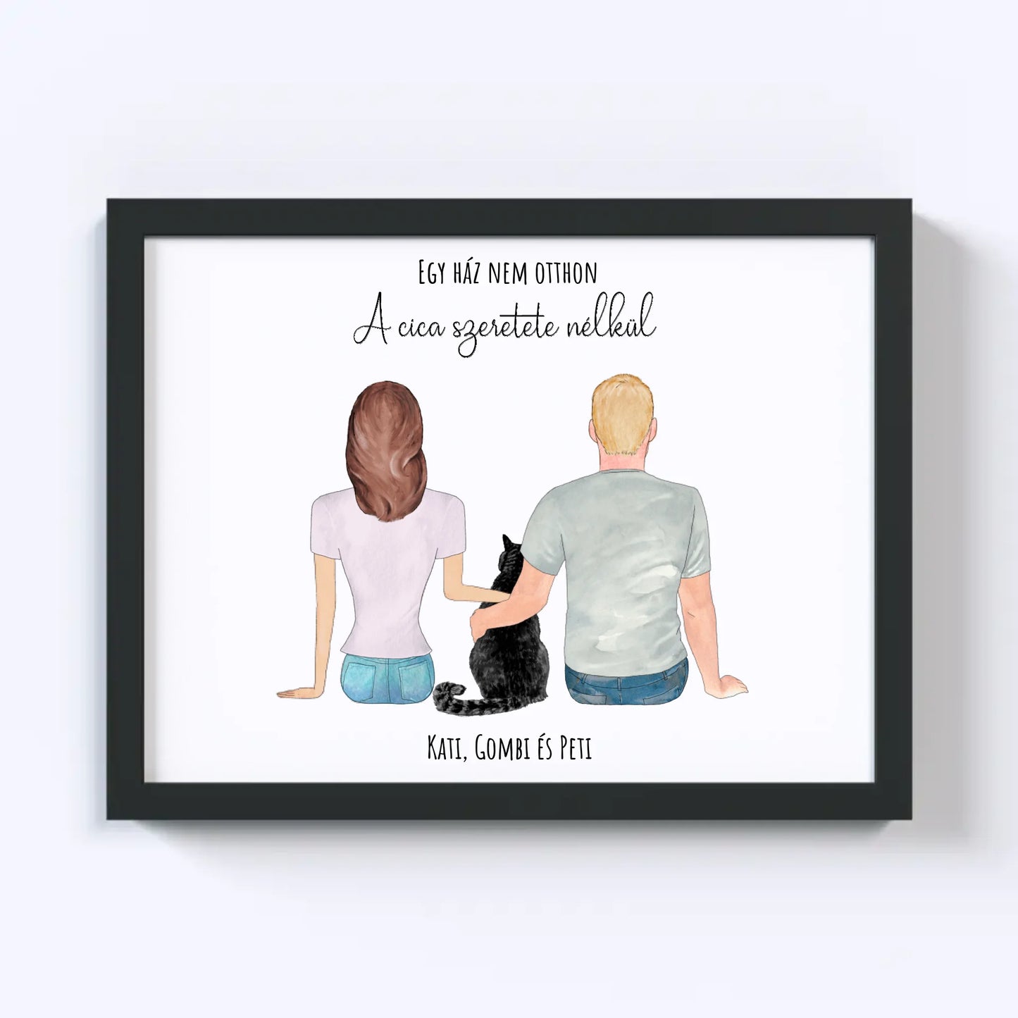 Szerelmes Pár És Cicájuk Egyedi Falikép - Idézettel