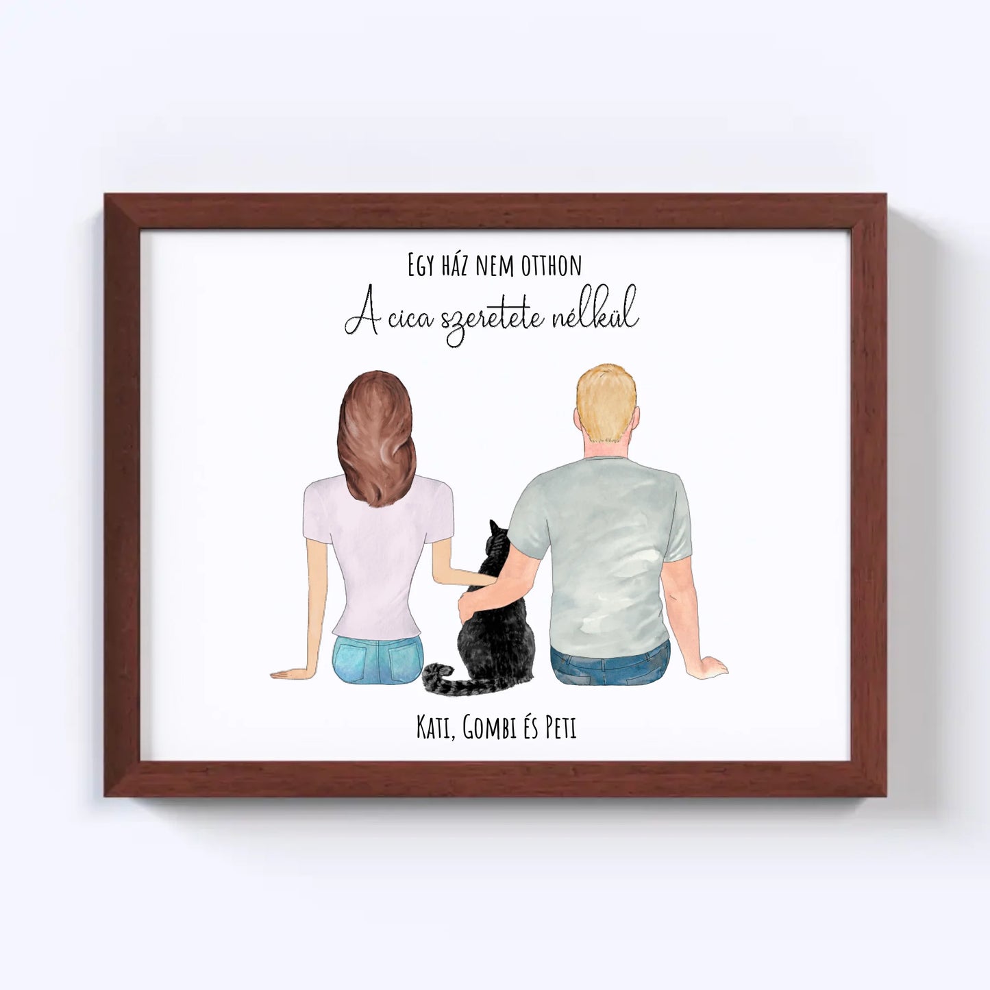 Szerelmes Pár És Cicájuk Egyedi Falikép - Idézettel