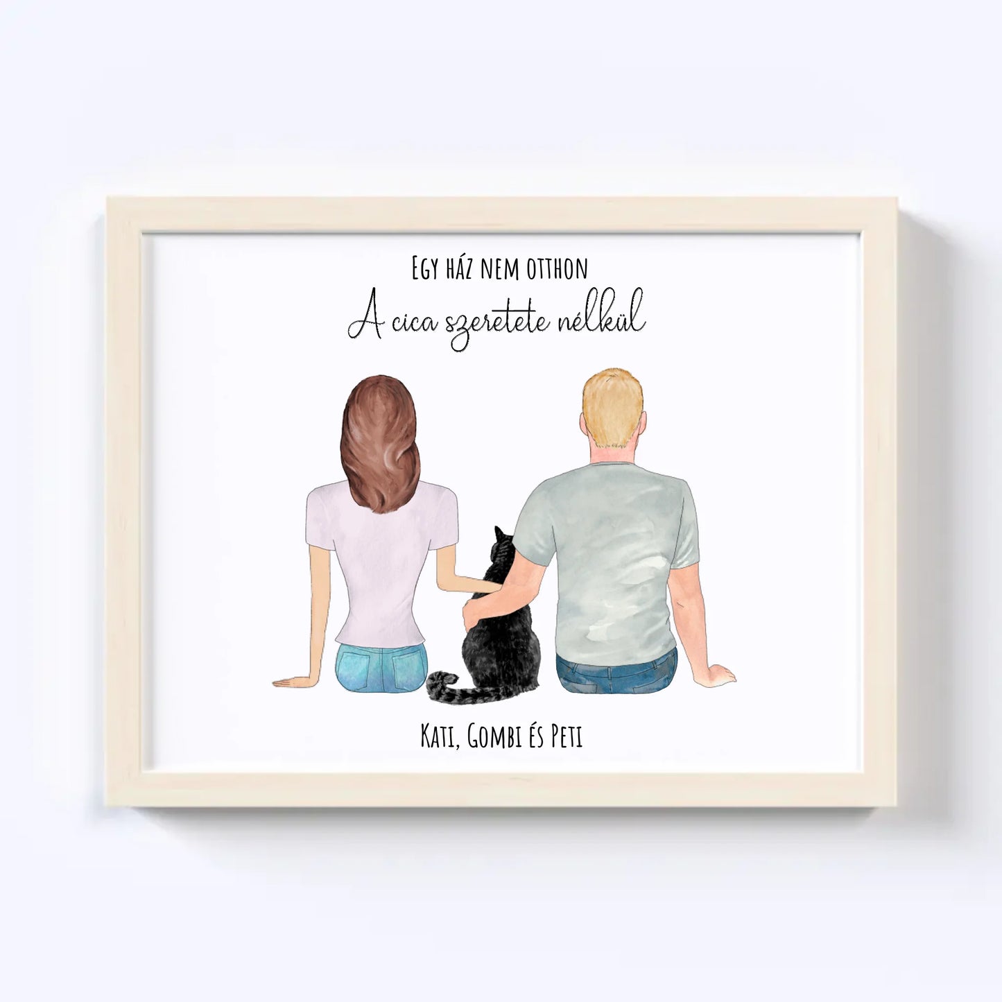 Szerelmes Pár És Cicájuk Egyedi Falikép - Idézettel