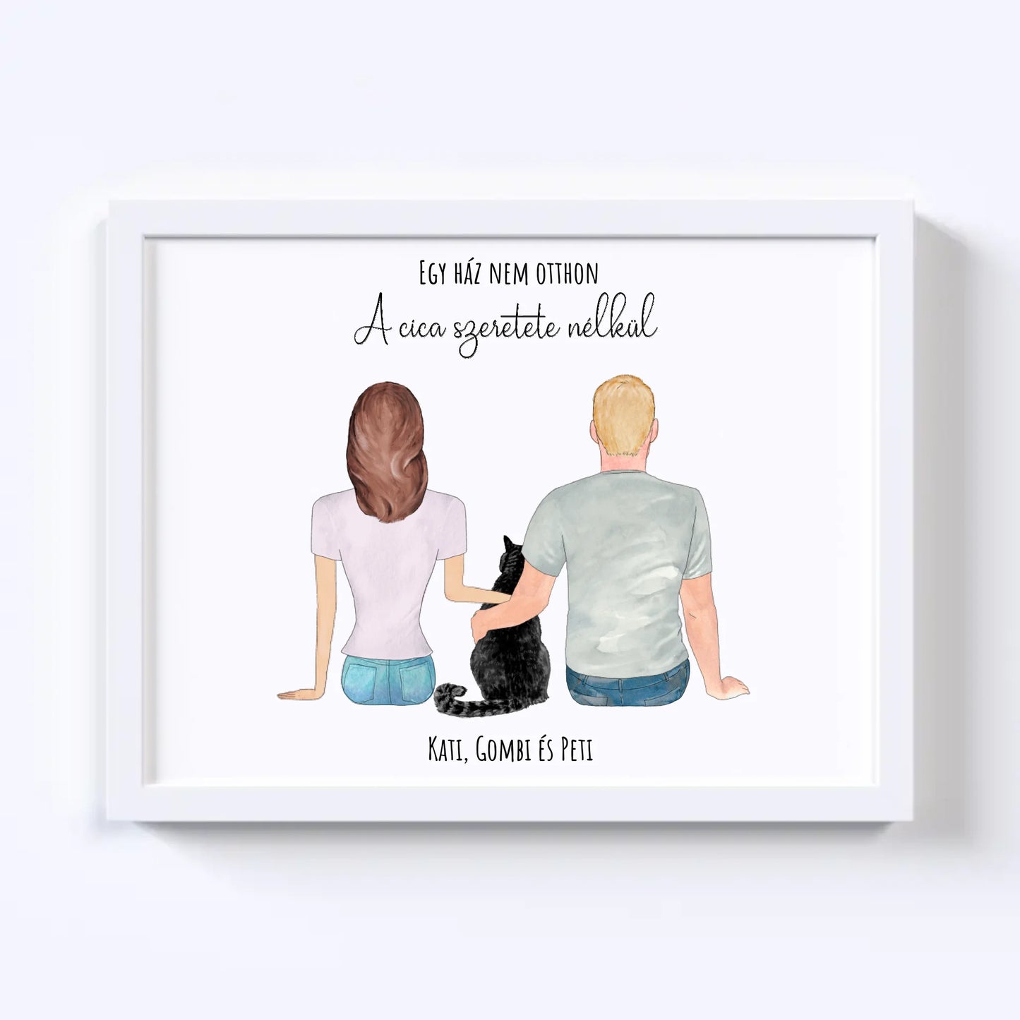Szerelmes Pár És Cicájuk Egyedi Falikép - Idézettel